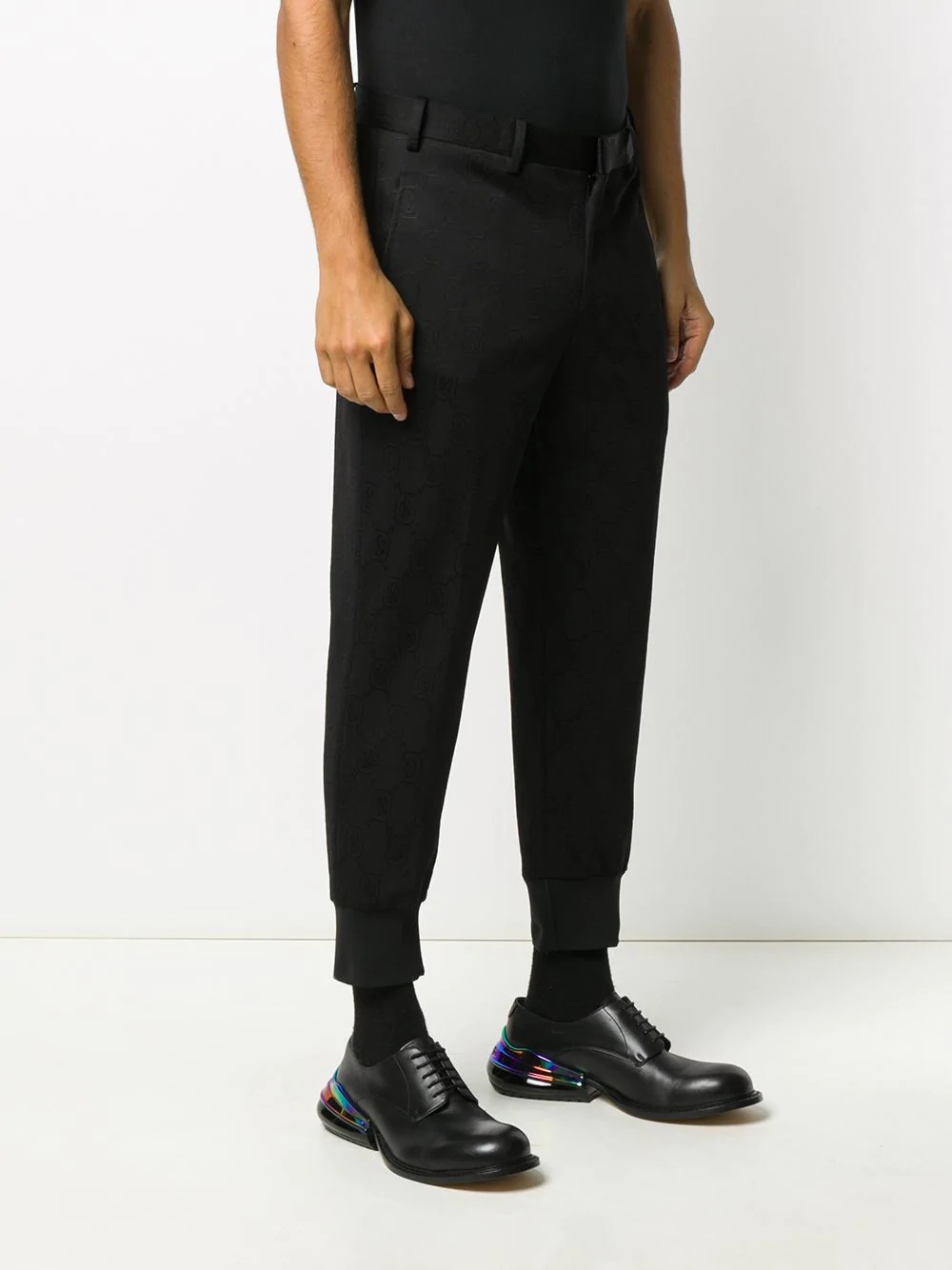 logo-jacquard tapered trousers - 4