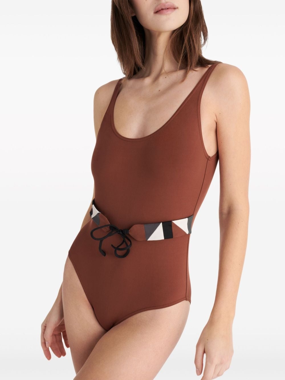 Damier belted swimsuit - 5