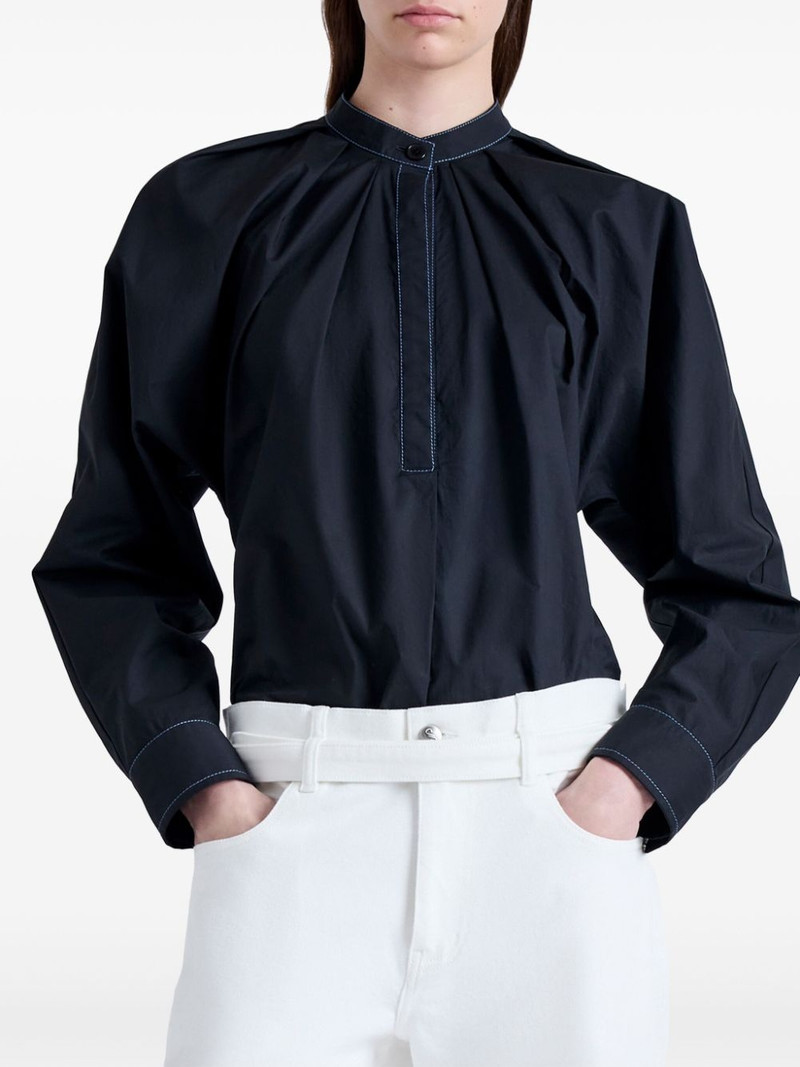 pleated mock-neck poplin shirt 5