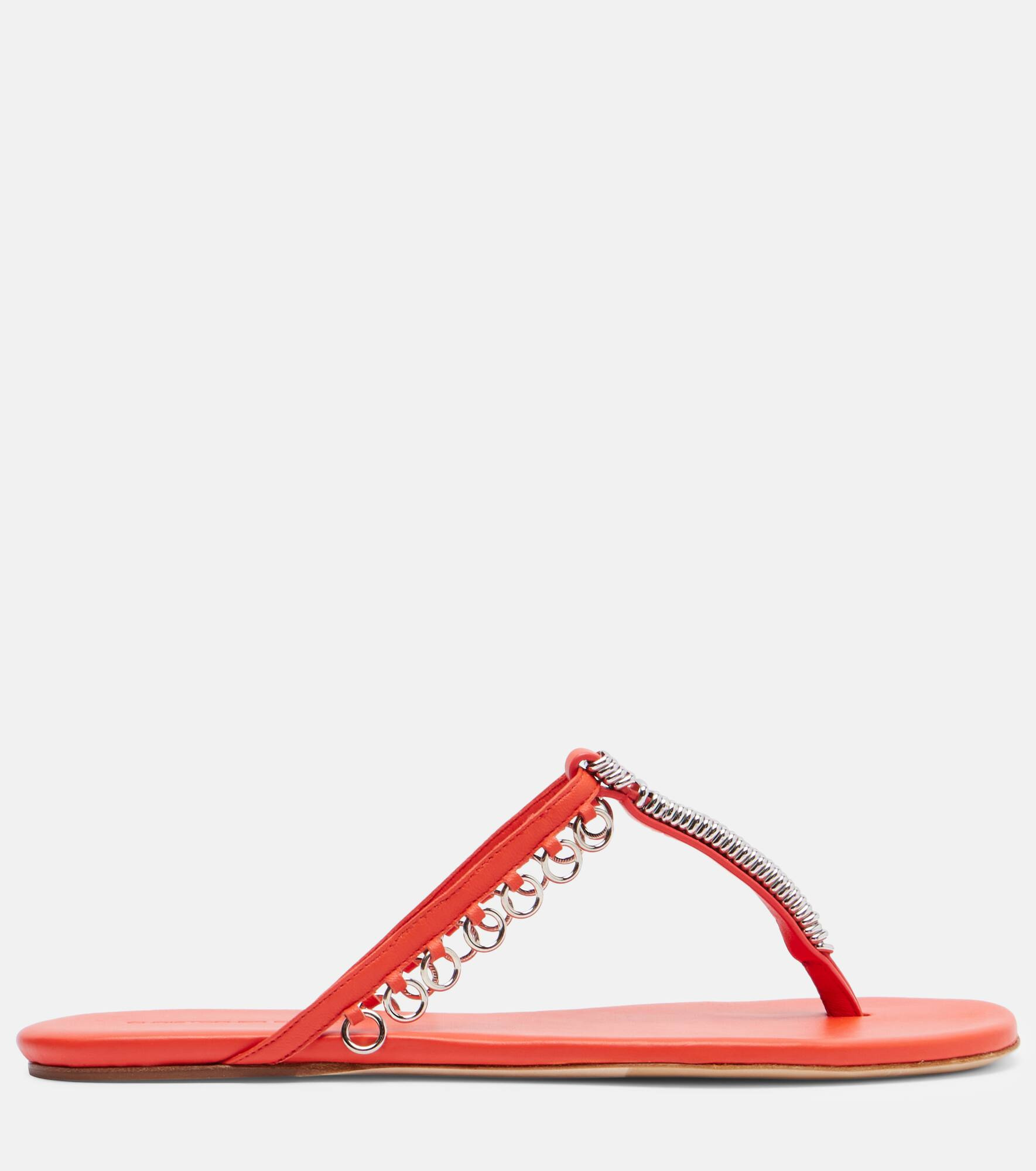 Pierced embellished leather thong sandals - 4