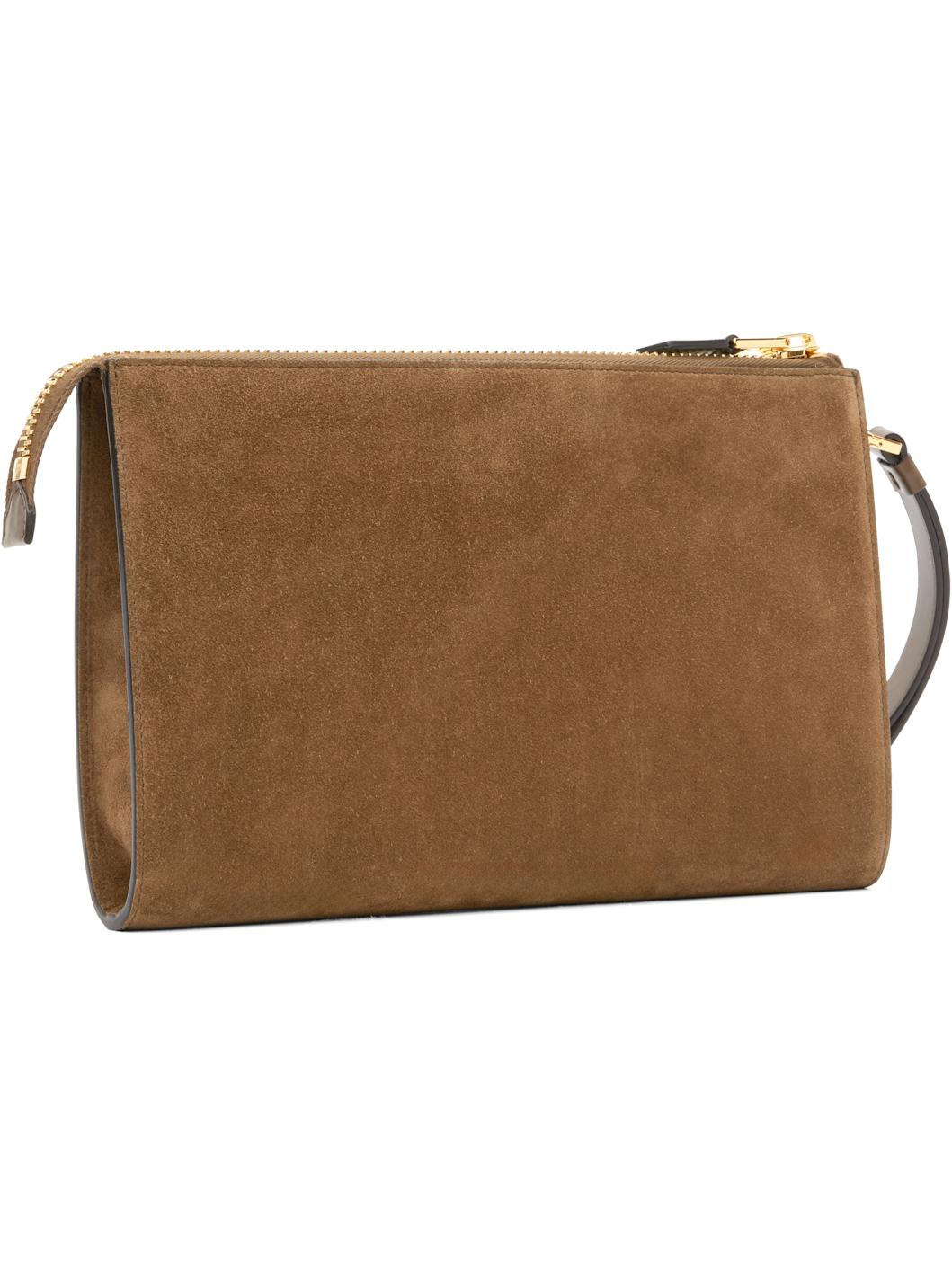 Brown Suede Calf Leather Mini Flat Pouch - 3