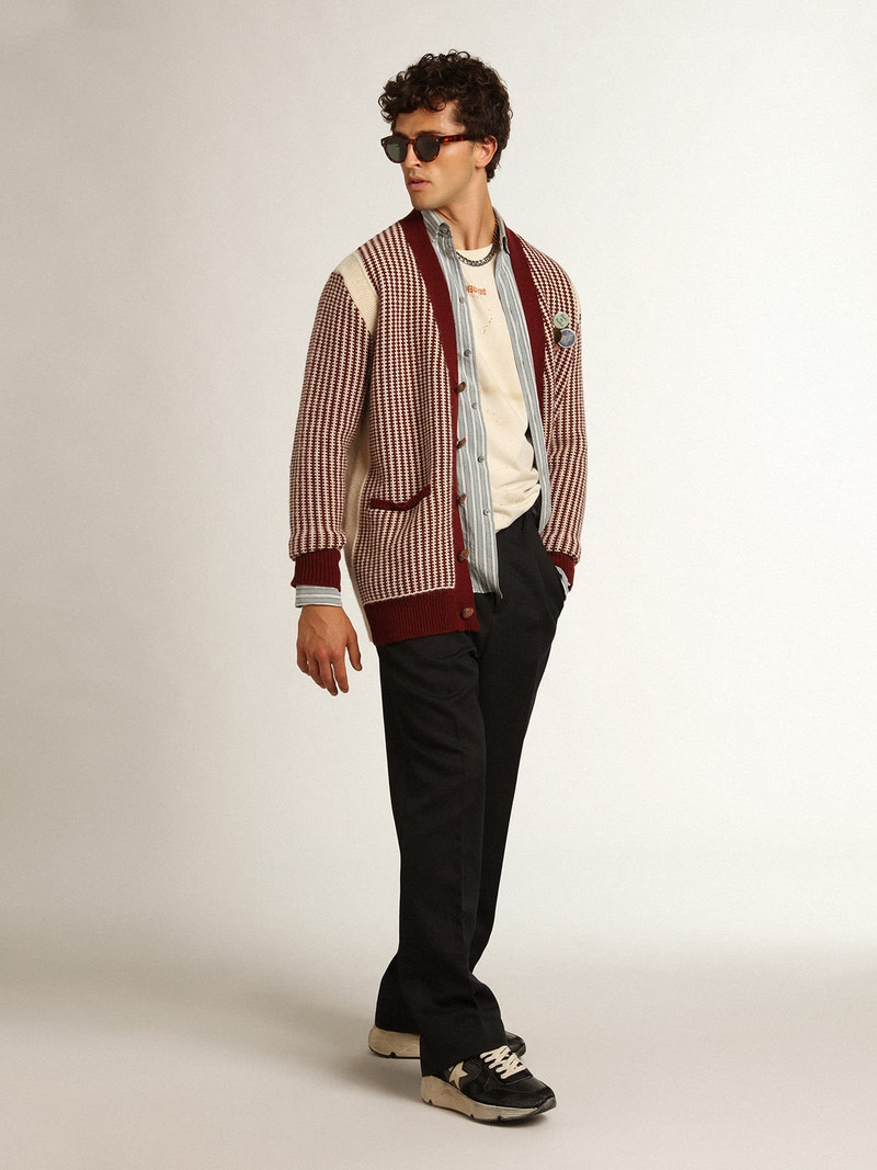 Golden Goose Men's bone white T-shirt with lettering and distressed details outlook