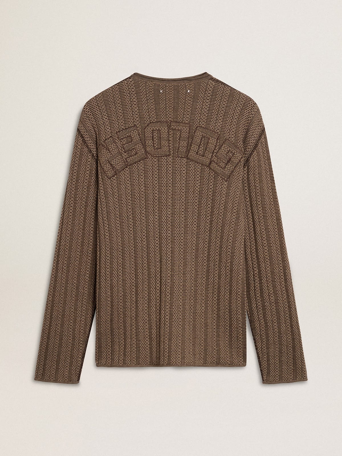 Men's travertine-colored sweater with 'Golden' patch lettering on the back - 7