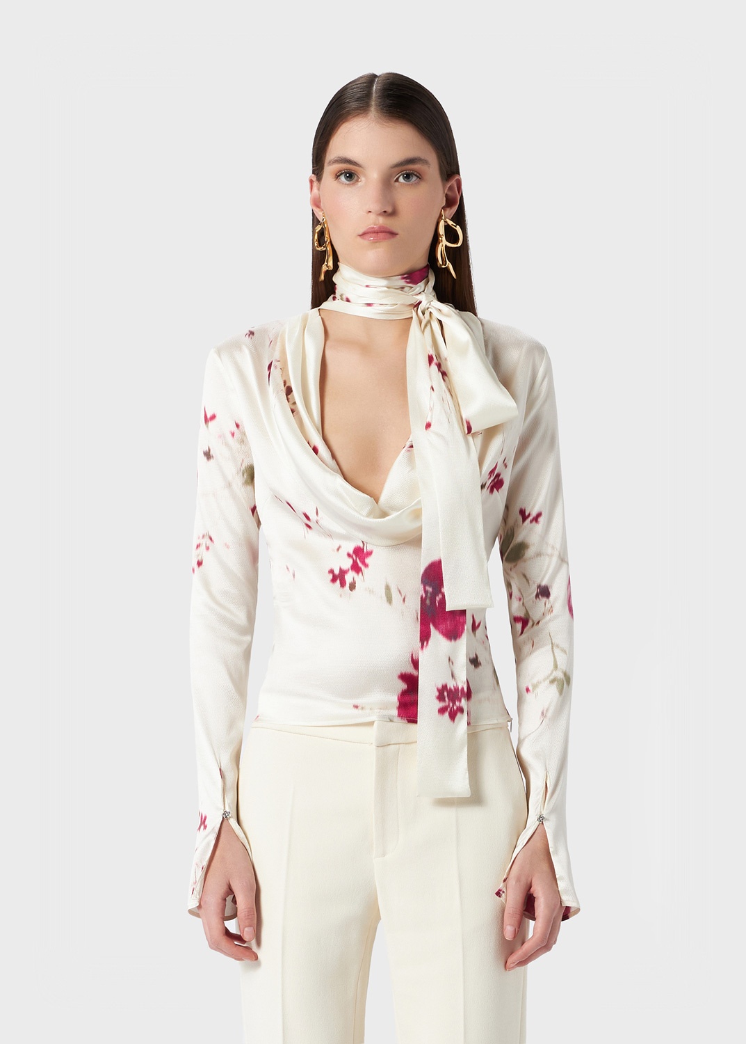 ROSES PRINT SILK SATIN BLOUSE - 3