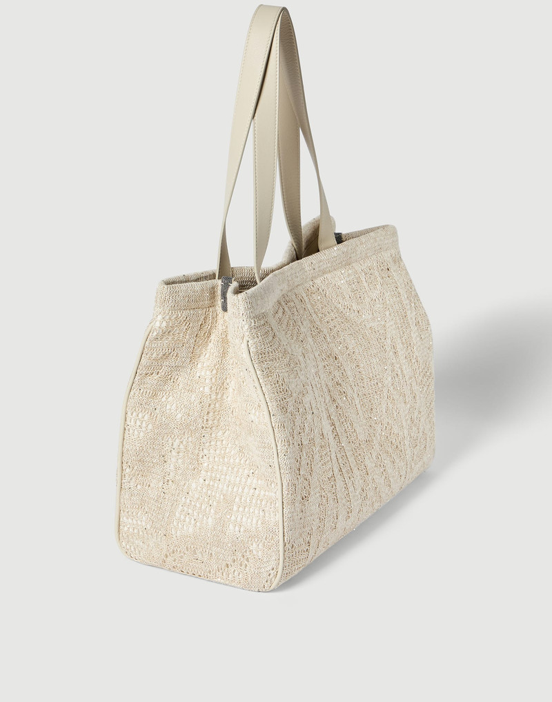 Dazzling water lillies knit tote bag in linen and cotton 3