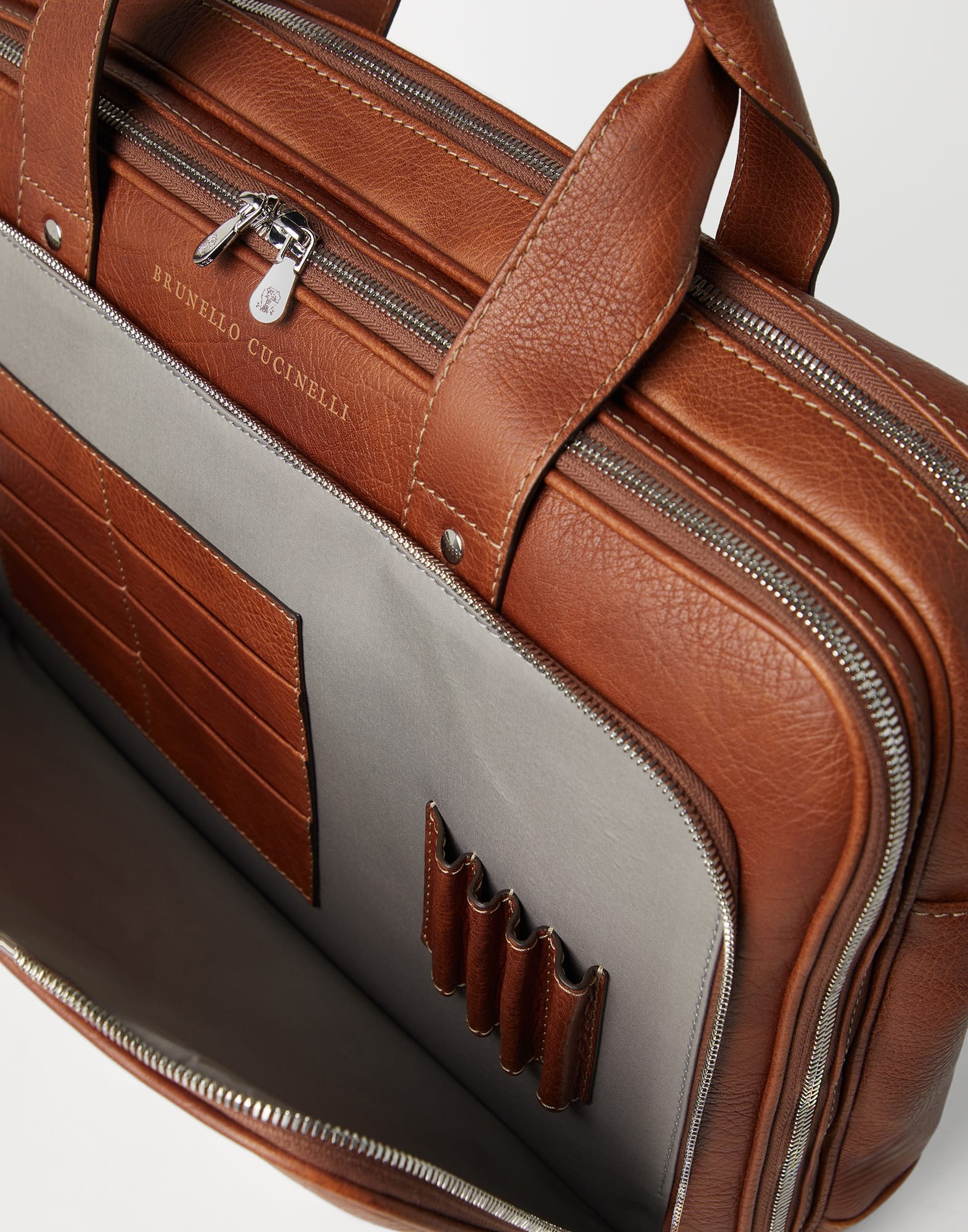 Grained calfskin briefcase with zipper - 3