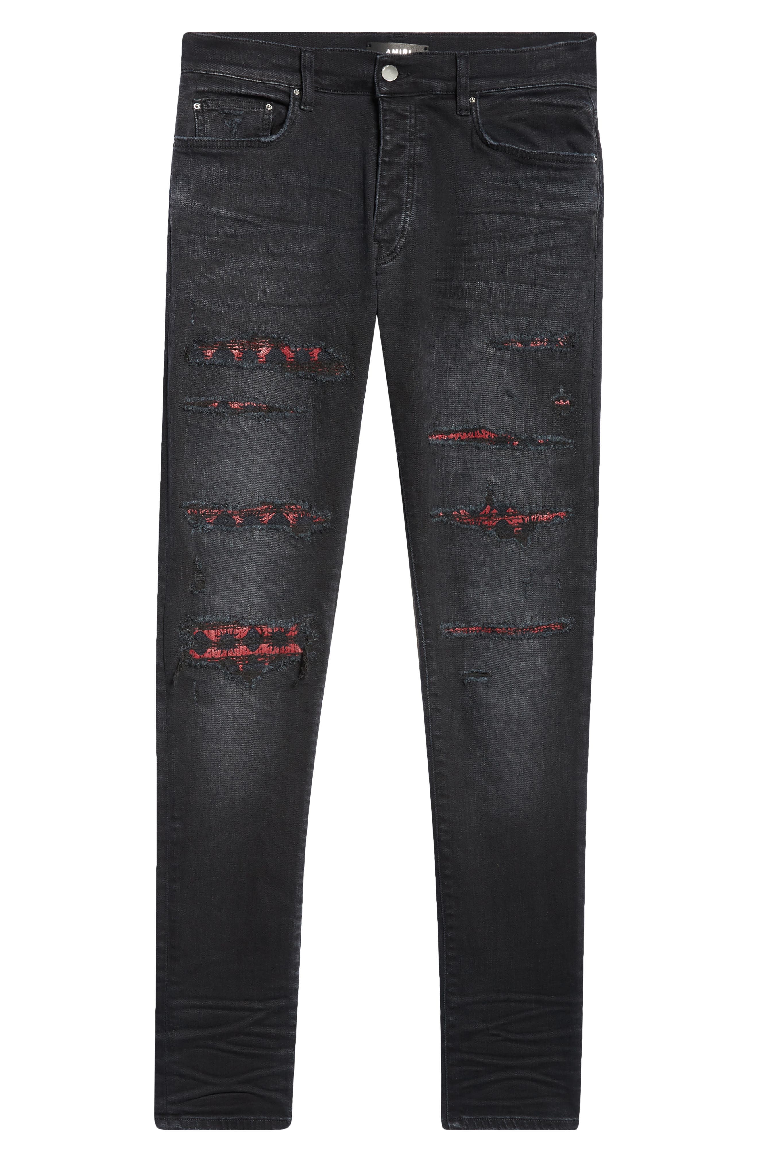 AMIRI MA Quad Rip & Repair Skinny Jeans in Vintage Black at Nordstrom - 5