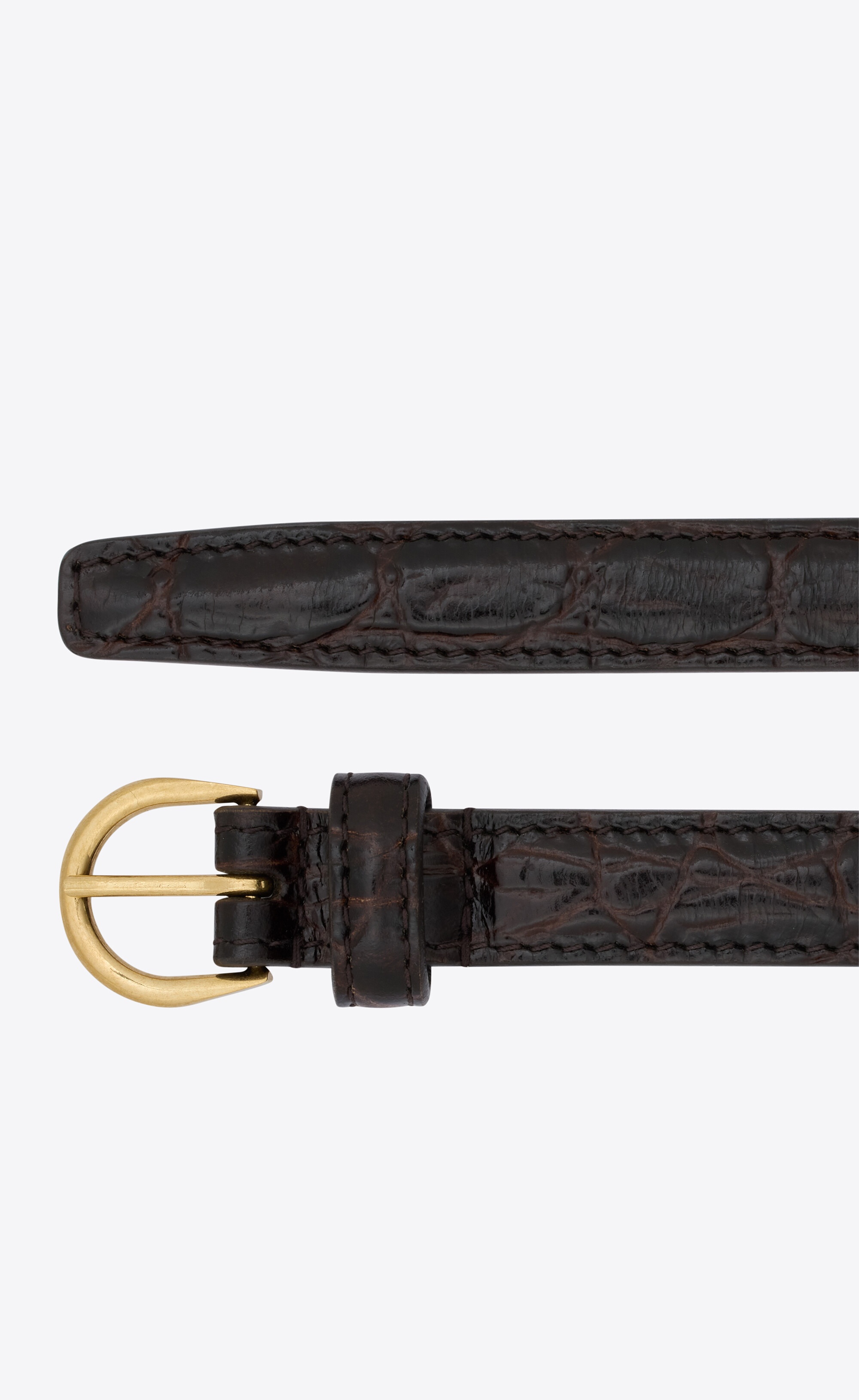 croissant de lune buckle thin belt in crocodile-embossed leather - 2