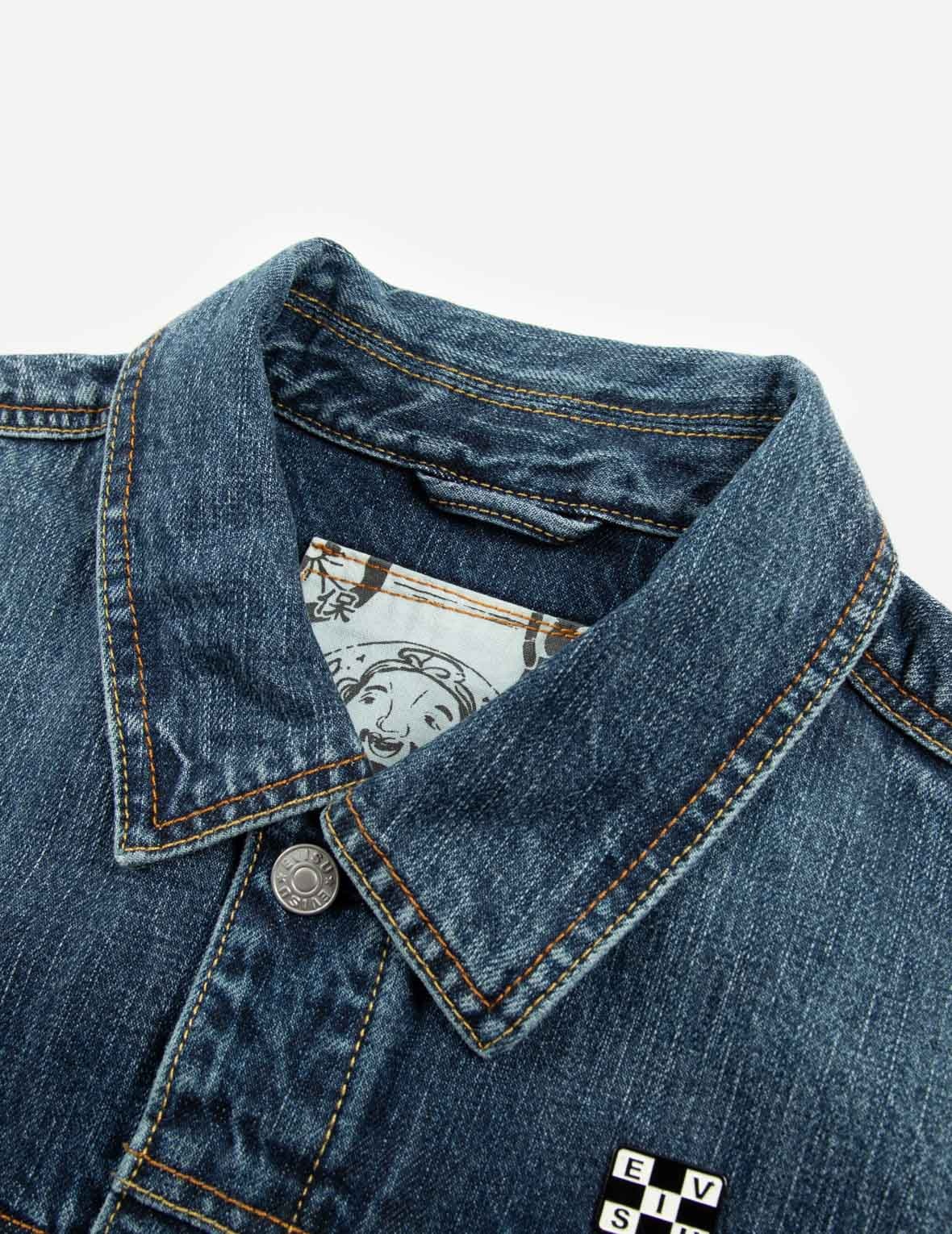 INARI MASK PRINT LOOSE FIT DENIM JACKET WITH METAL PINS - 10