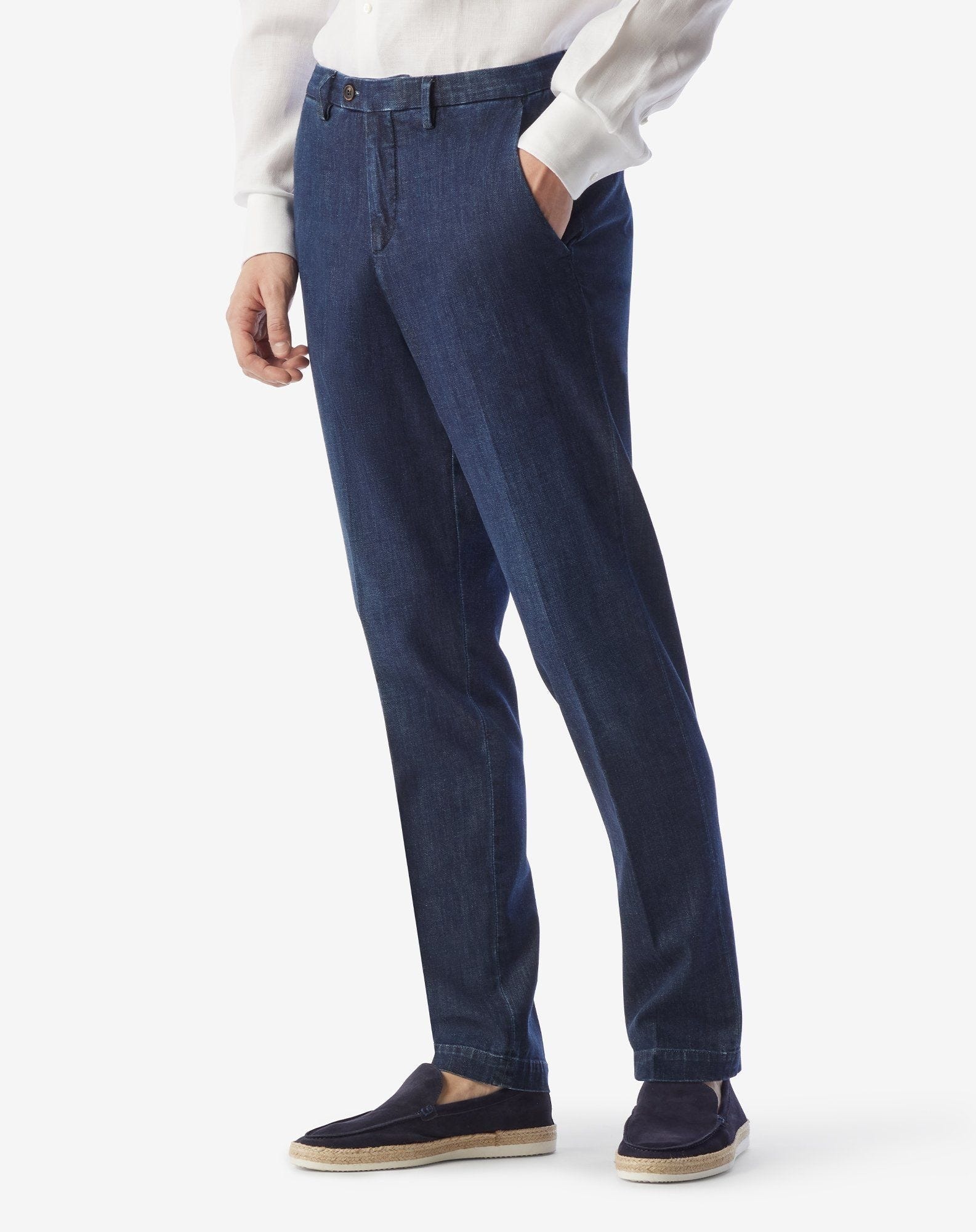 Navy blue stretch denim chinos - 2