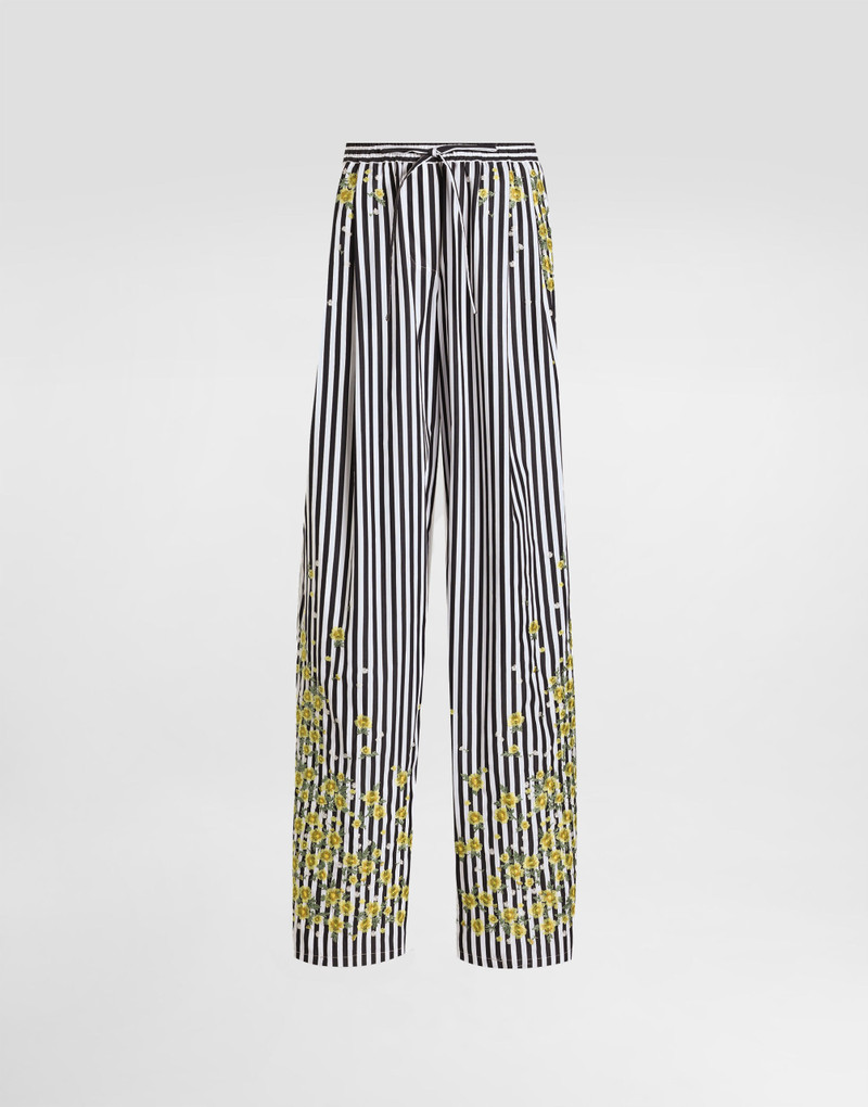 Poplin trousers with flower embroidery 1