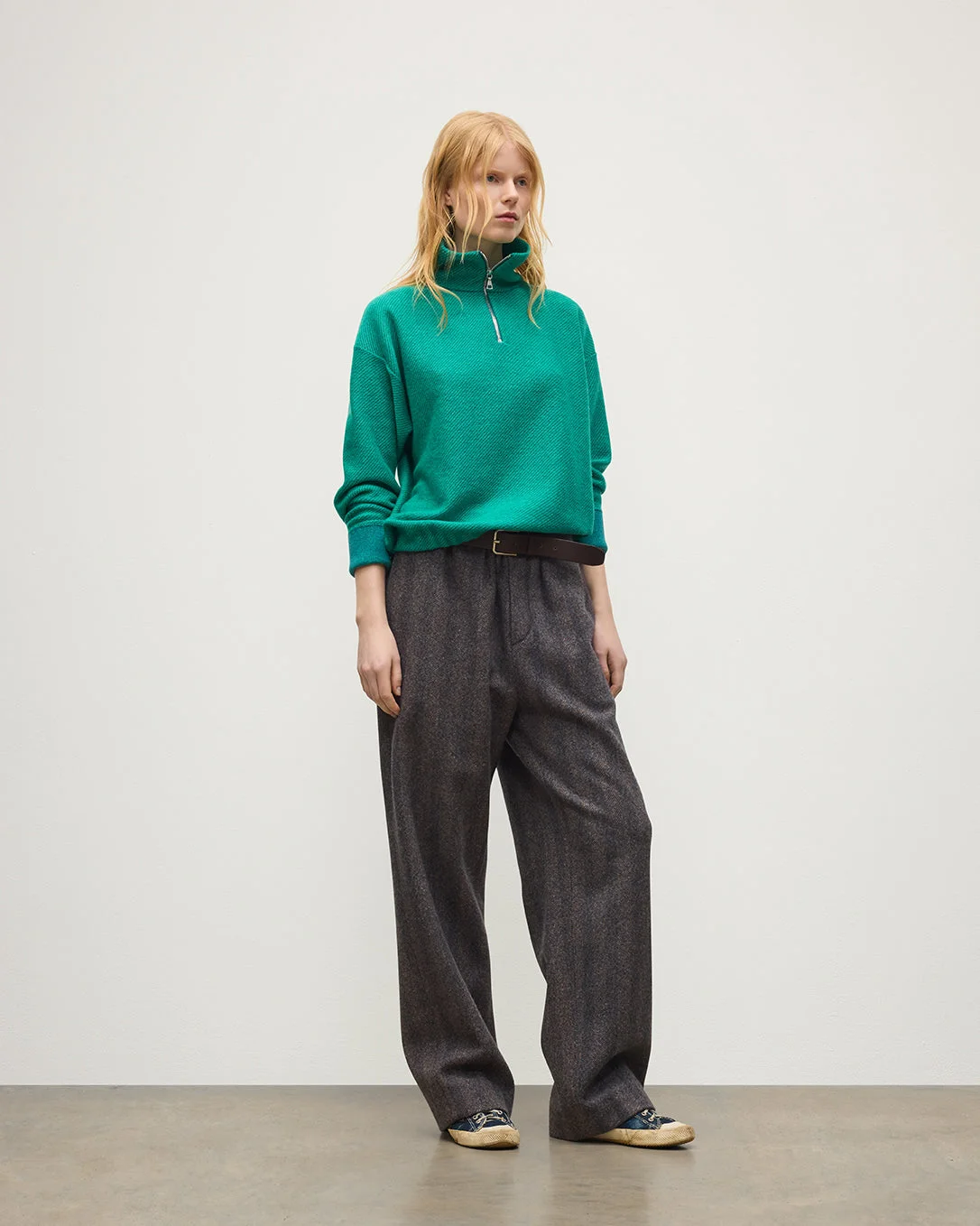 Reel Green Cashmere Half Zip Jumper - 1