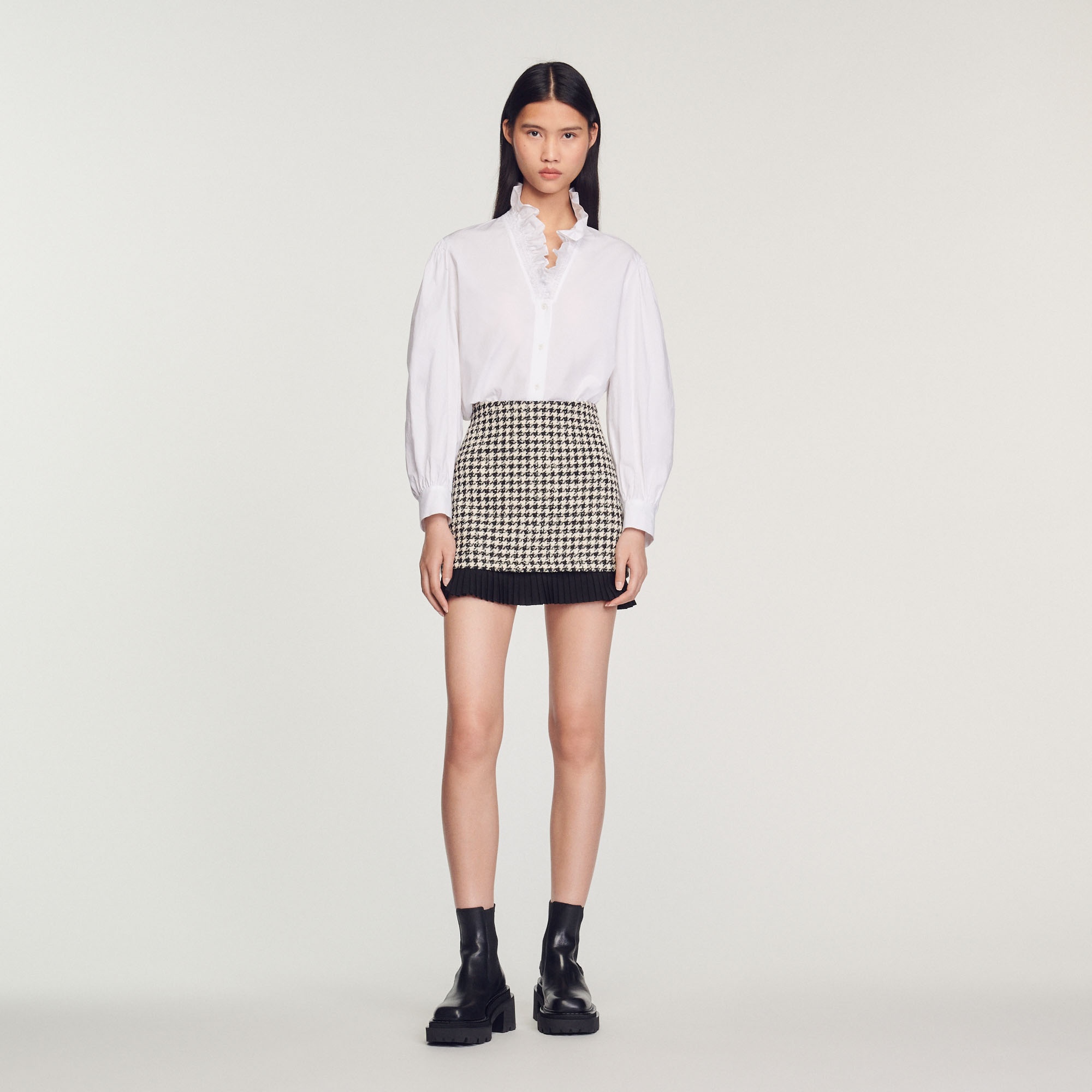 Short houndstooth tweed skirt - 3