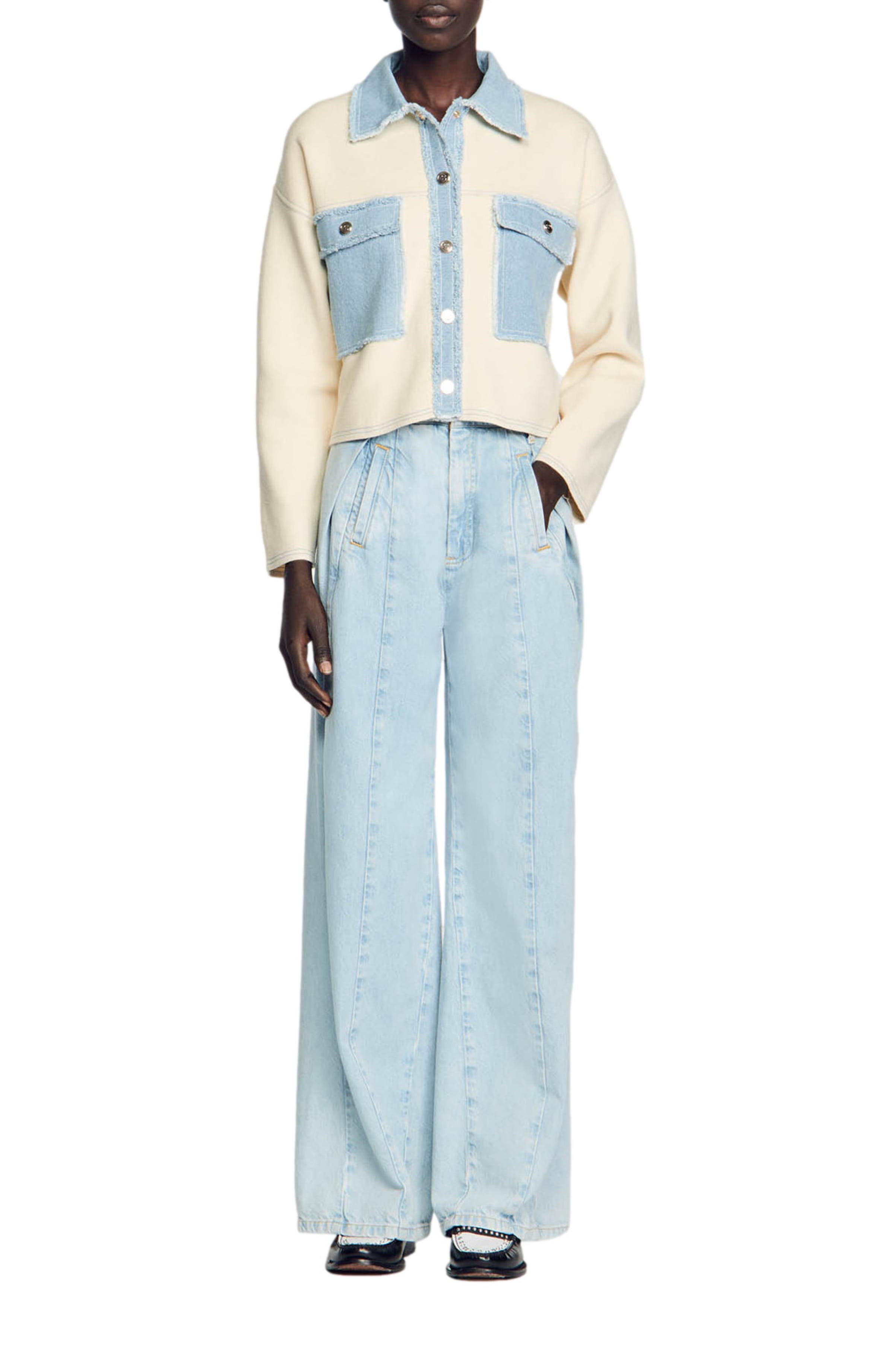 Dolly Denim Trim Button-Up Sweater - 6