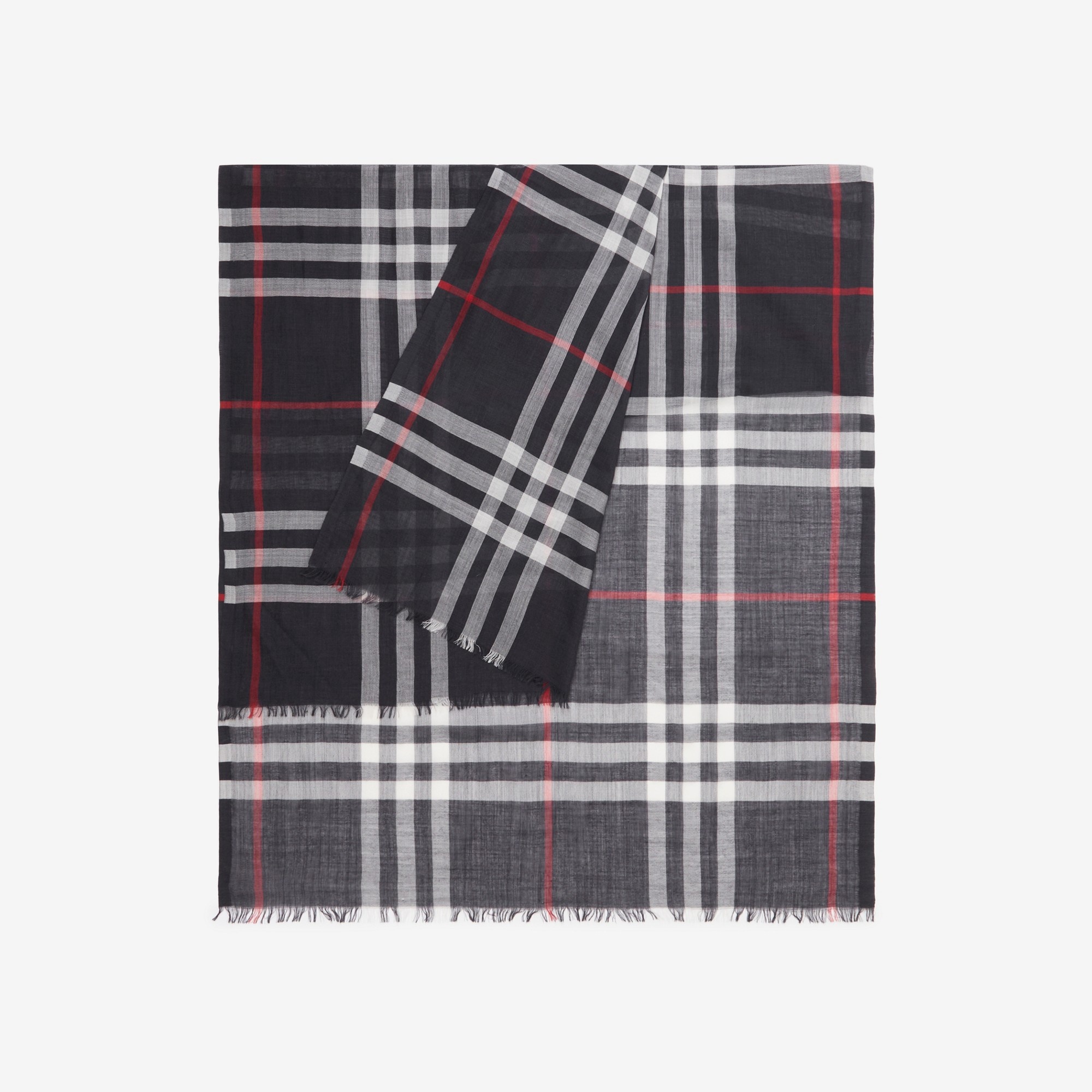 Check Lightweight Wool Silk Scarf - 3