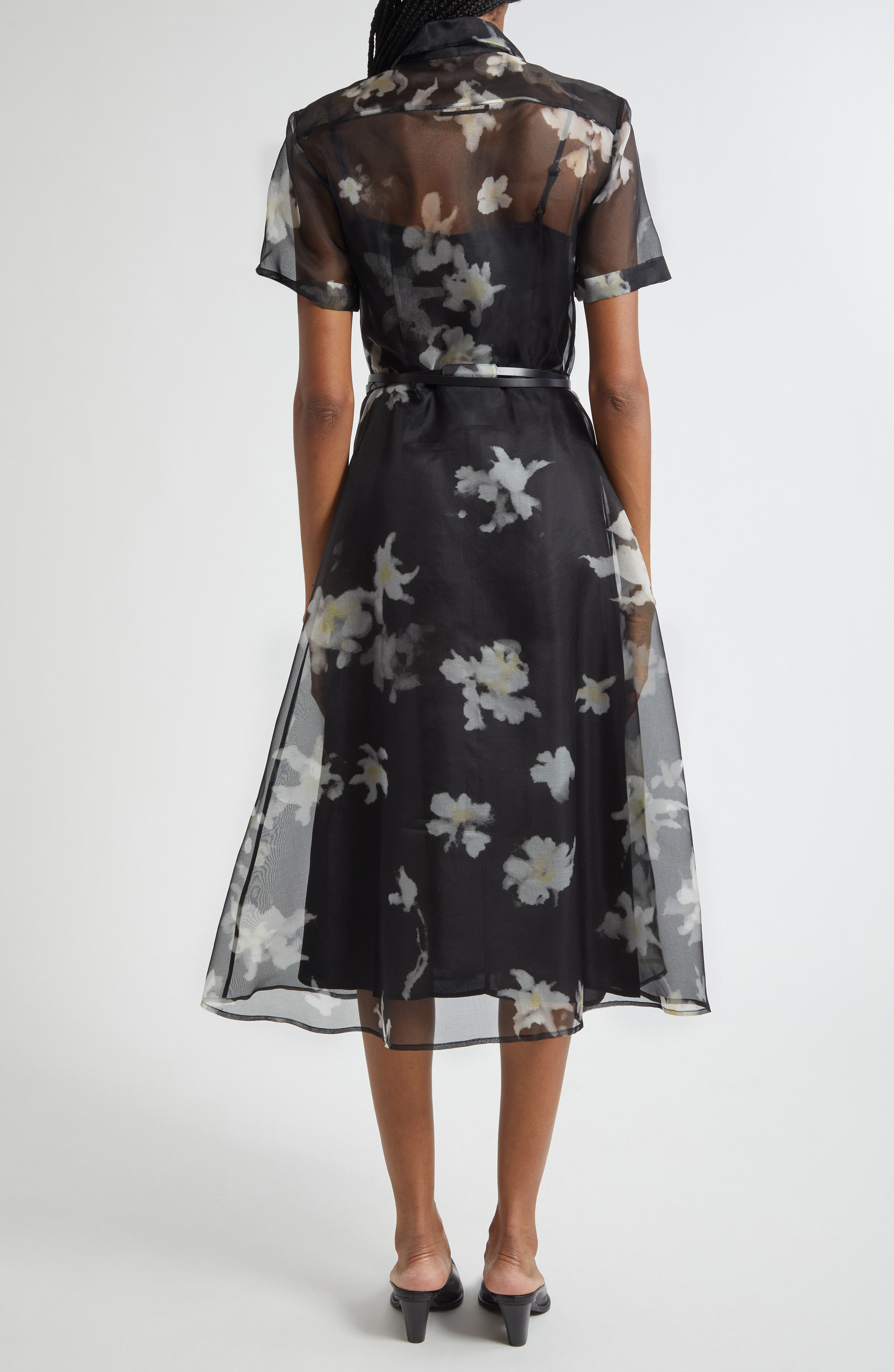 Altuzarra Kiera Print Silk Chiffon Belted Shirtdress in Black Inky Flowers at Nordstrom - 2