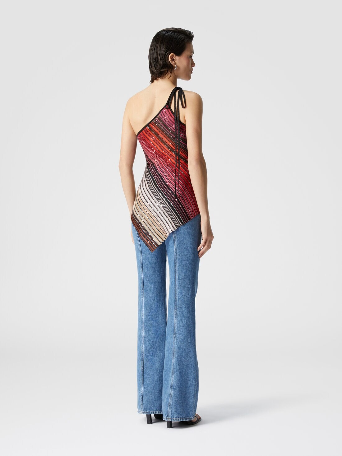 Asymmetrical one-shoulder partial striped top with sequins - 3
