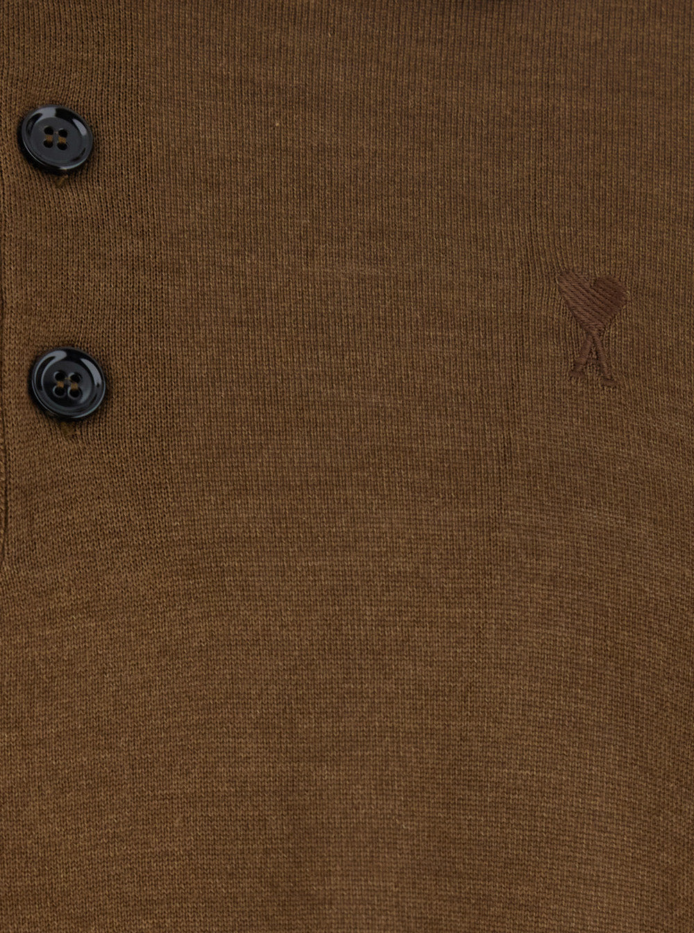 Ami Paris Men Brown Polo Shirt With Classic Collar And Logo Embroidery On The Front In Wool And Silk - 3