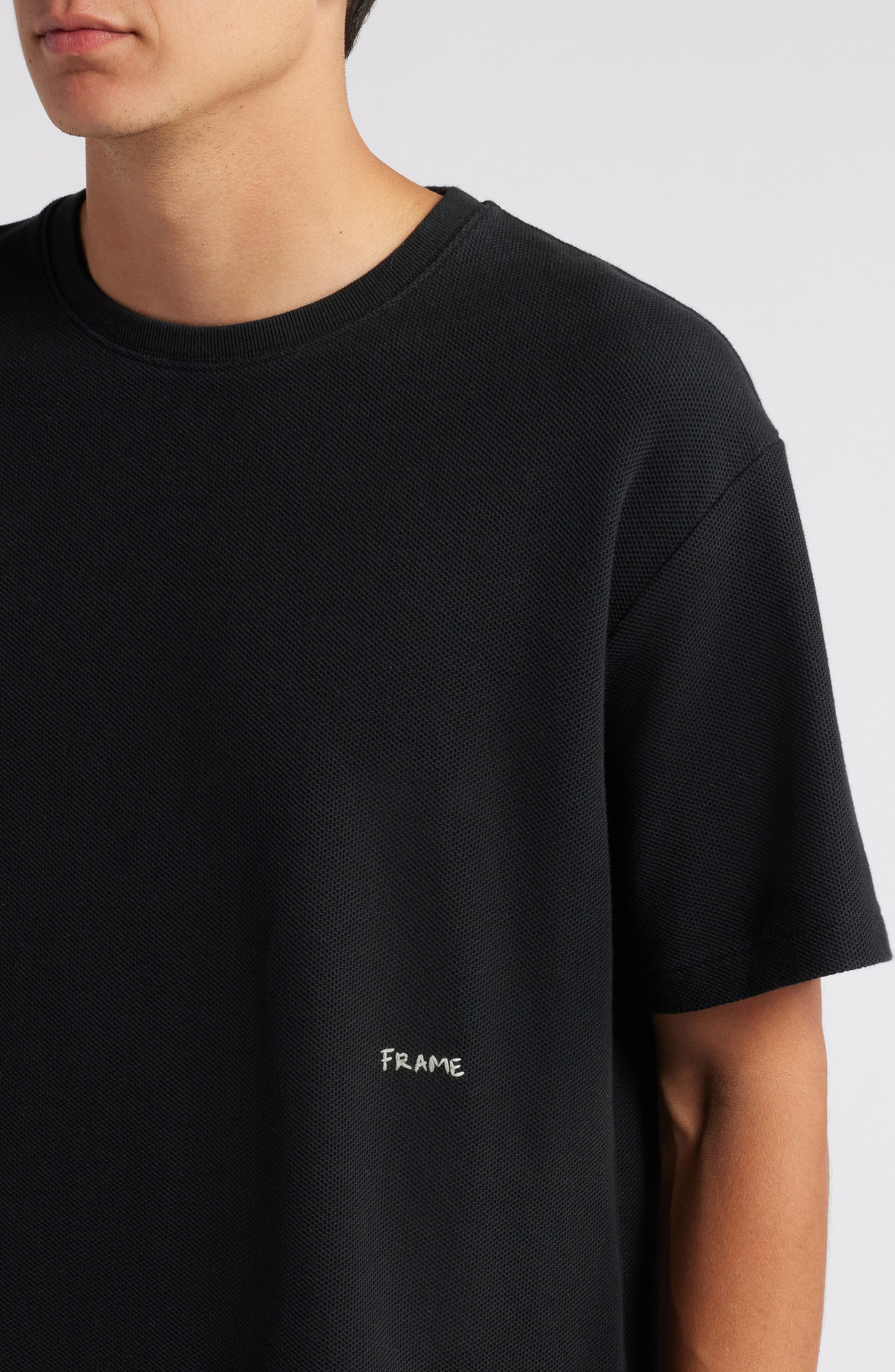 FRAME Solid Jacquard Cotton T-Shirt in Black at Nordstrom - 4