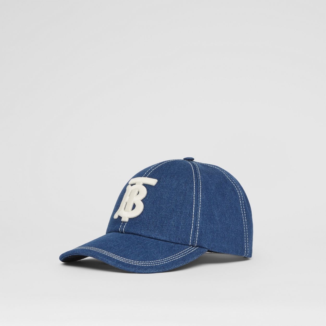 Monogram Motif Topstitched Denim Baseball Cap - 6