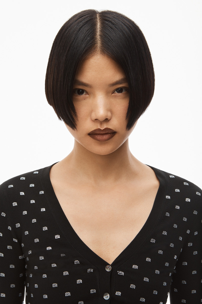 V-NECK CROPPED CARDIGAN IN CRYSTAL NYLON 5