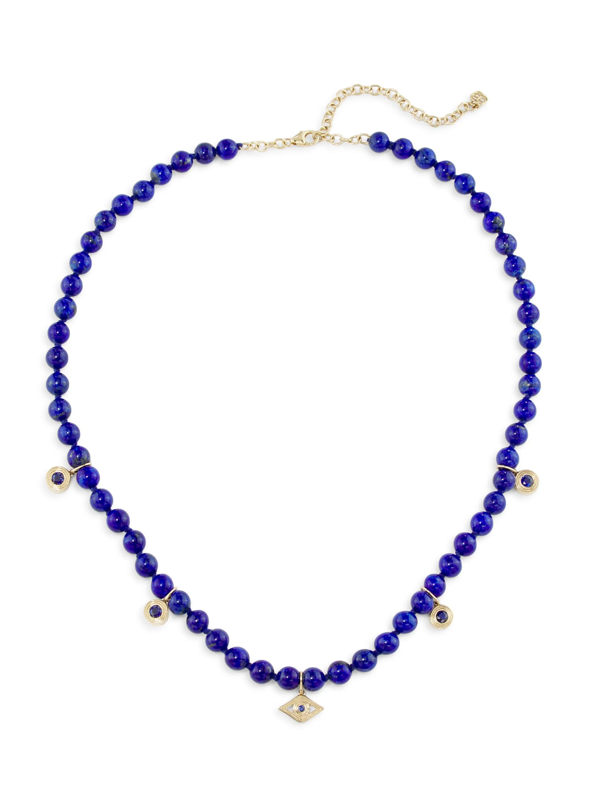 Women's 14K Yellow Gold, Lapis Lazuli & Blue Sapphire Evil Eye Charm Necklace - Sapphire - 1