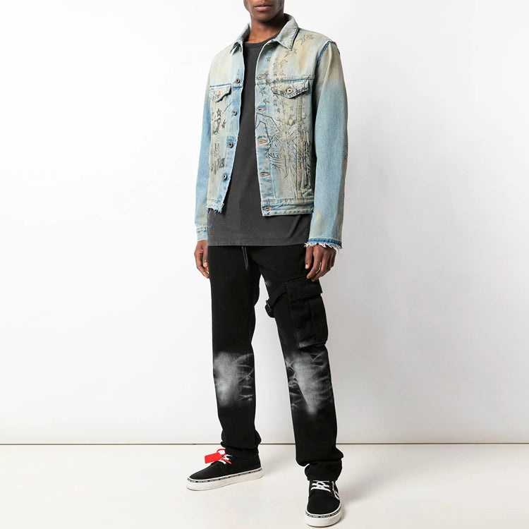 Men's Off-White Graffiti Denim Blue Jacket OMYE049F193860441428 - 3