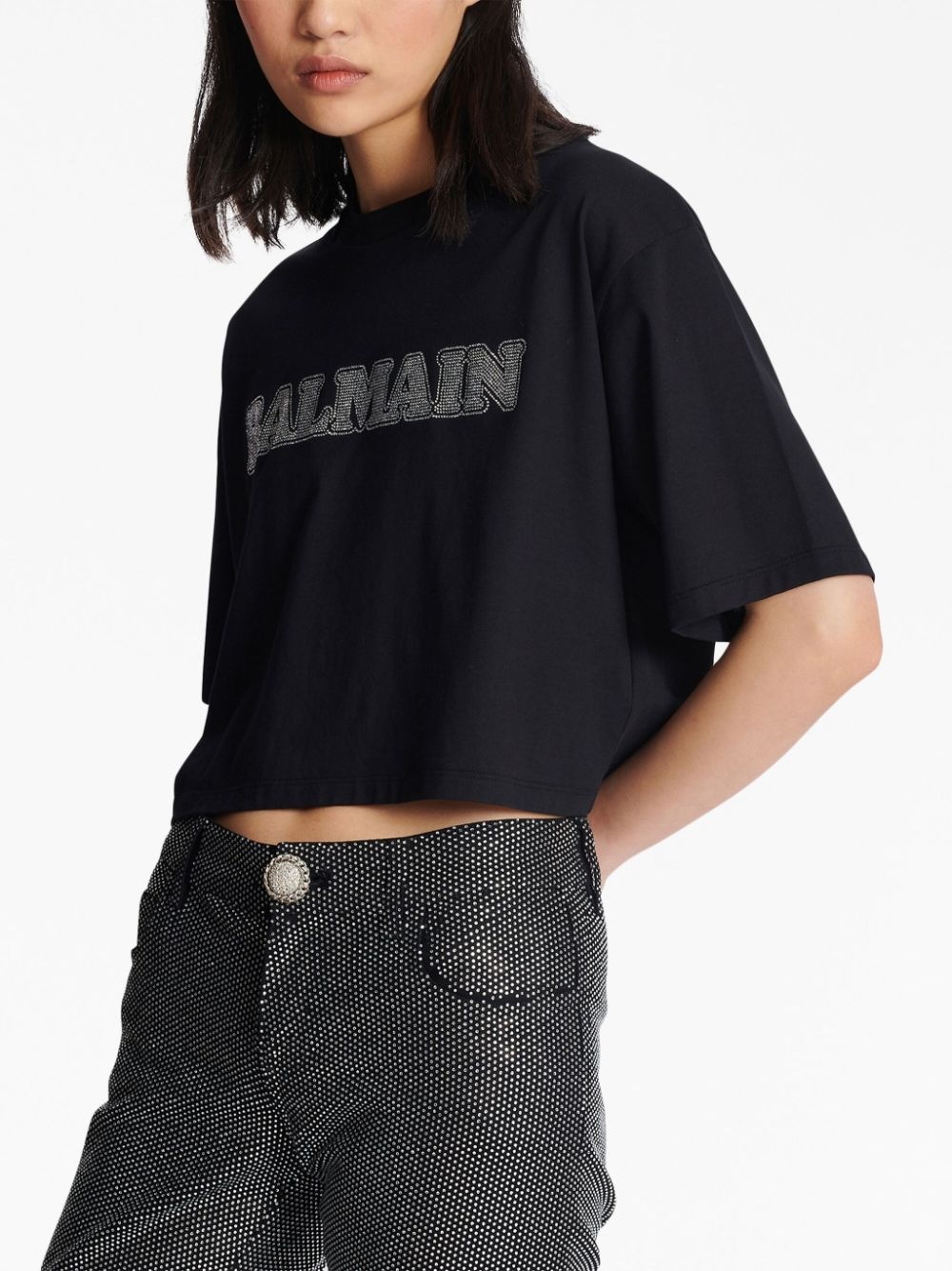 rhinestone-logo cropped cotton T-shirt - 6