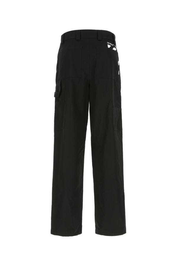 Off White Man Black Cotton Wide-Leg Pant - 2