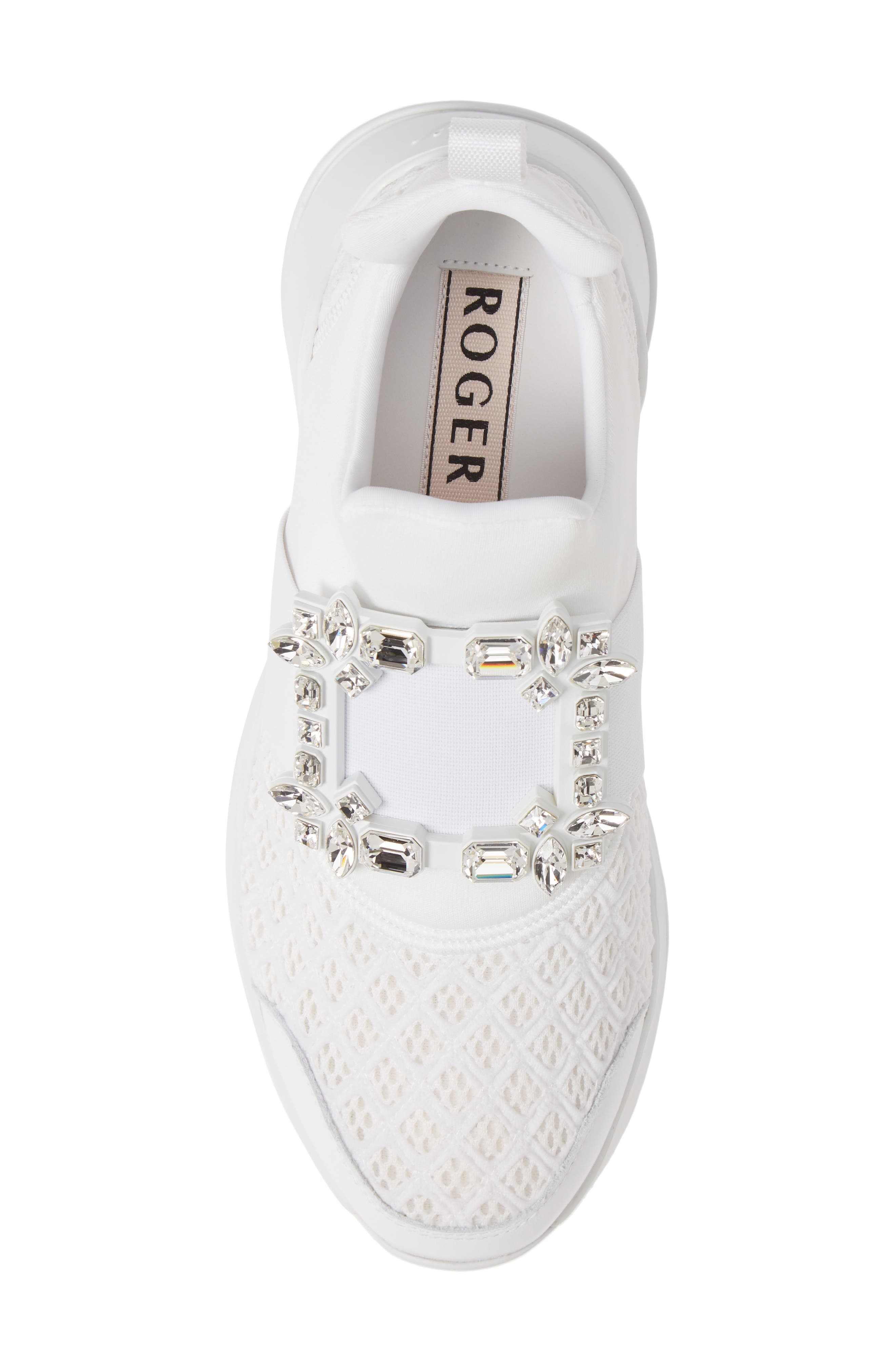 Roger Vivier Viv Crystal Buckle Slip-On Sneaker in White at Nordstrom - 5