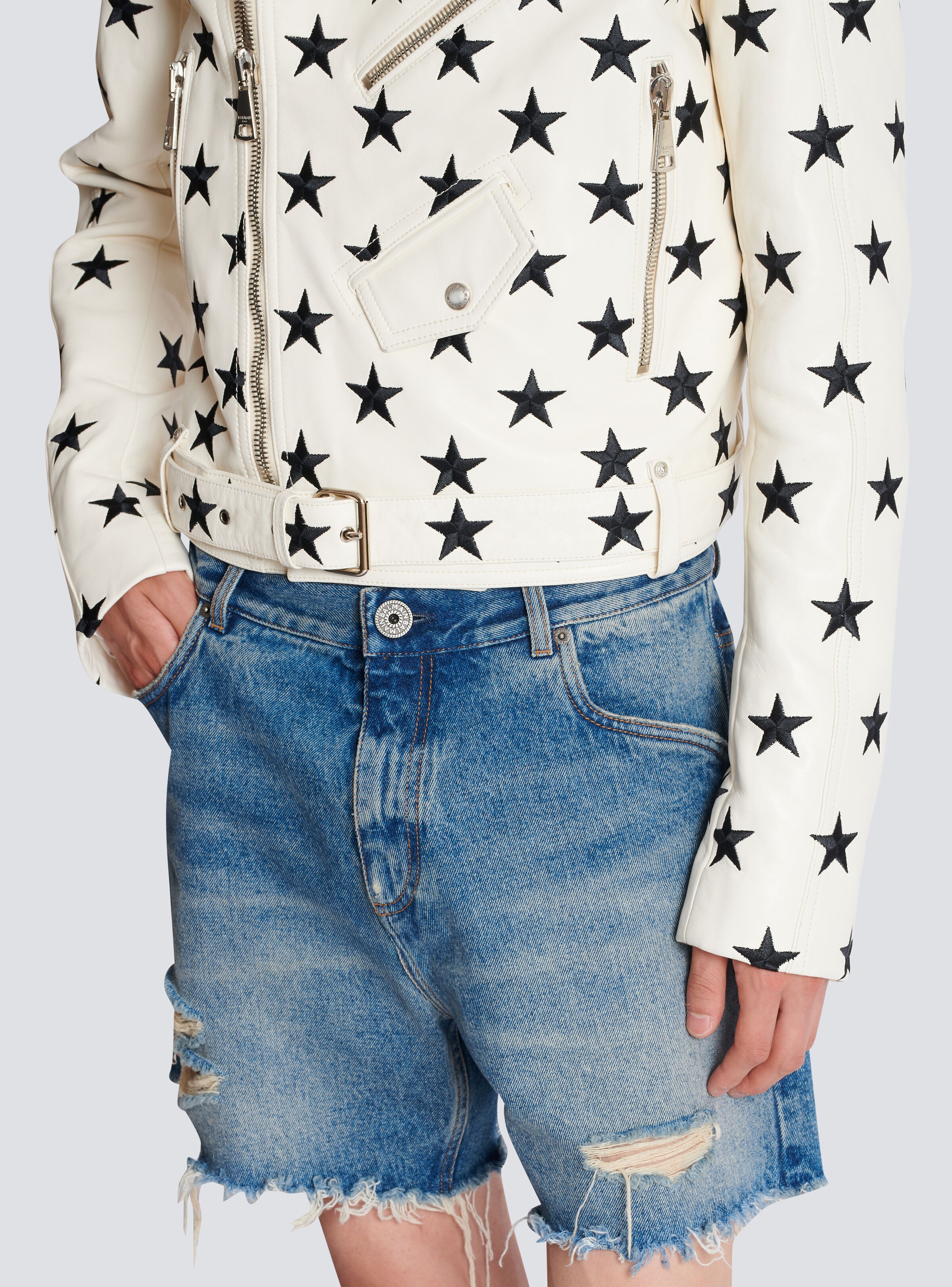 Stars biker jacket in embroidered leather - 8
