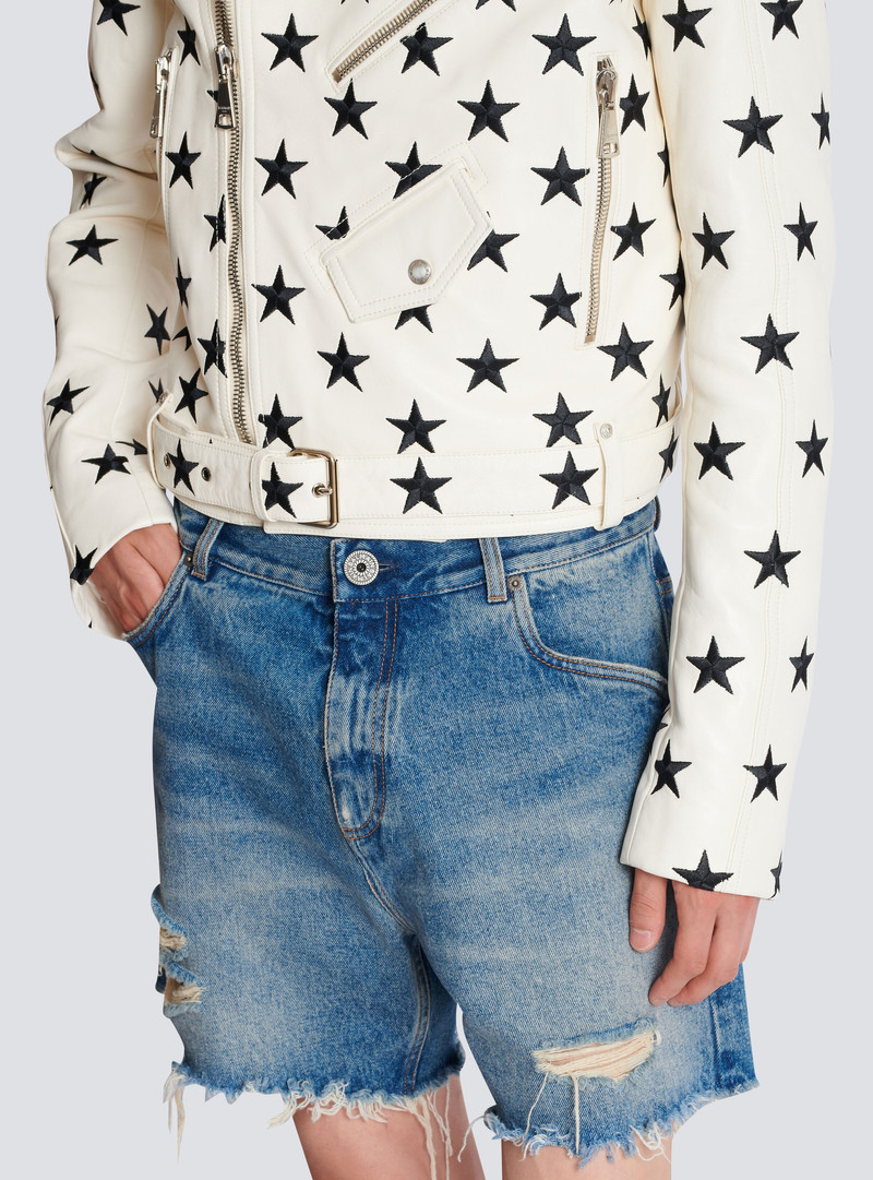 Stars biker jacket in embroidered leather 8