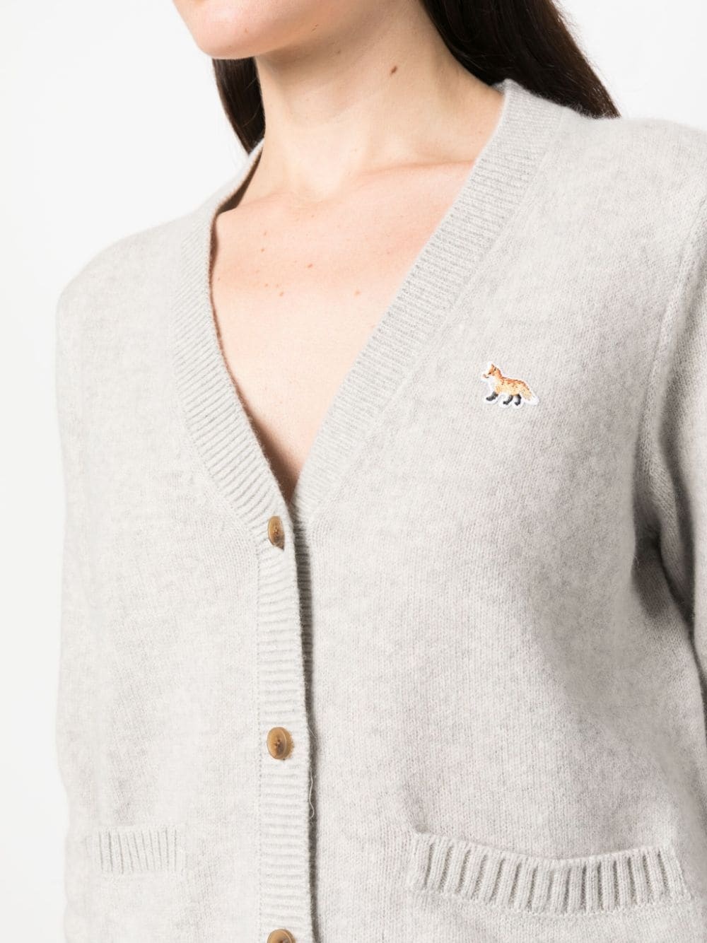 logo-patch V-neck wool cardigan - 5