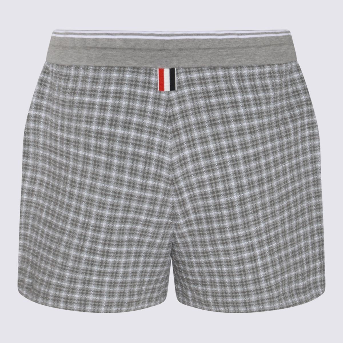 THOM BROWNE GREY AND WHITE COTTON BLEND SHORTS - 2