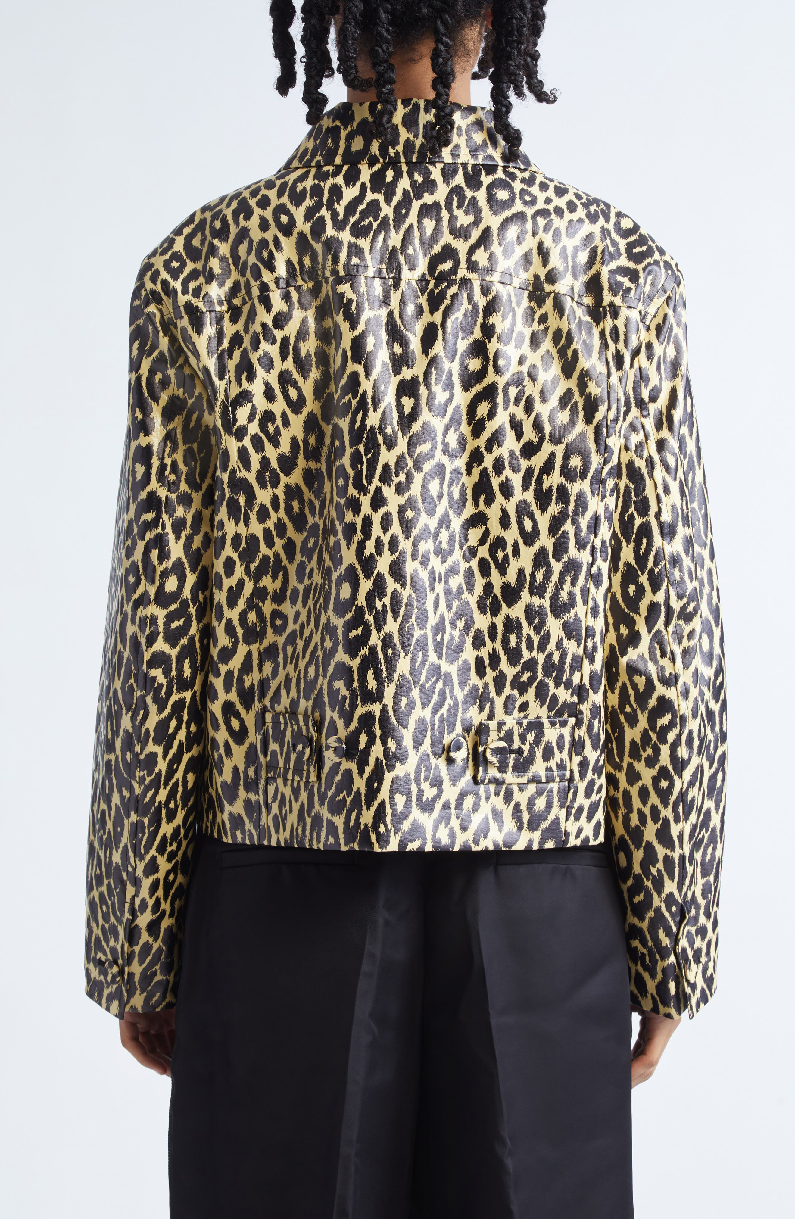 Jil Sander Leopard Print Coated Linen Crop Jacket in Canvas Beige at Nordstrom - 3