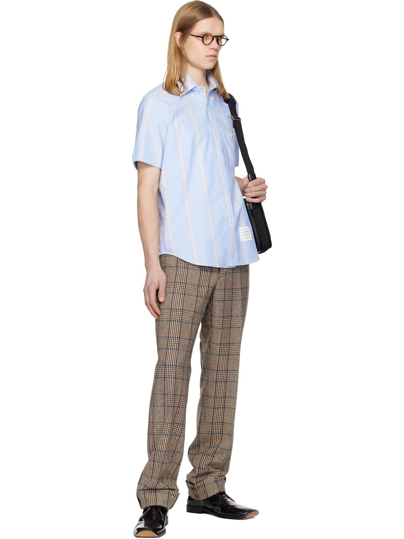 Thom Browne Blue Straight Fit School Stripe Short Sleeve Shirt outlook