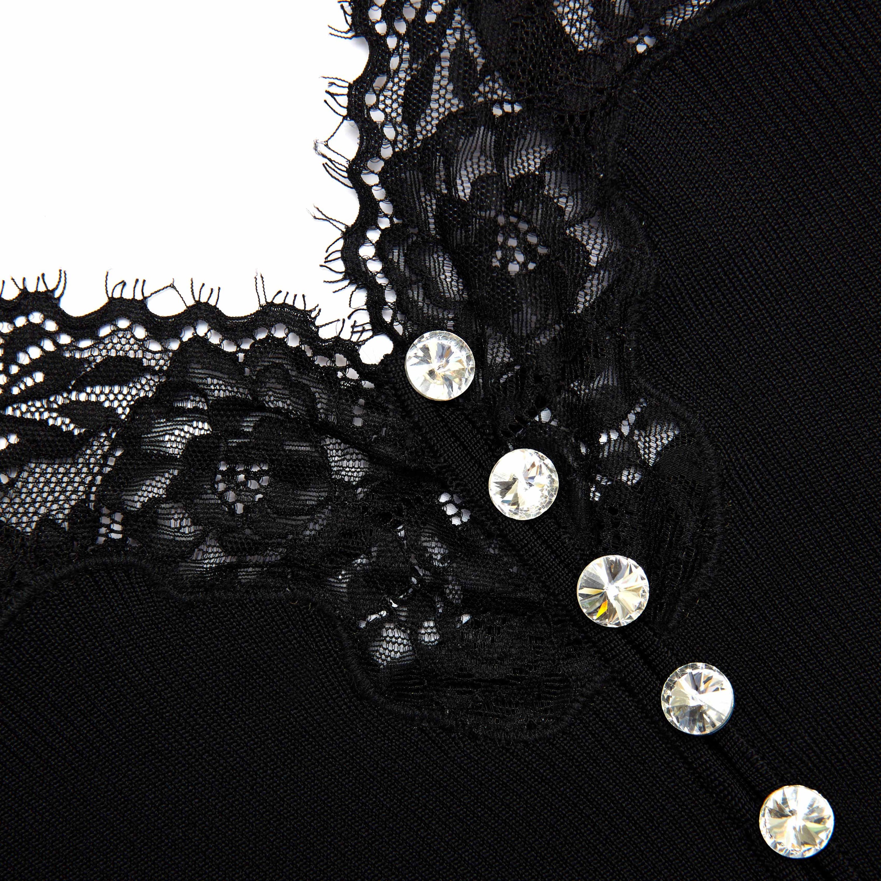 Black Lace Trim Rib Knit Top - 5