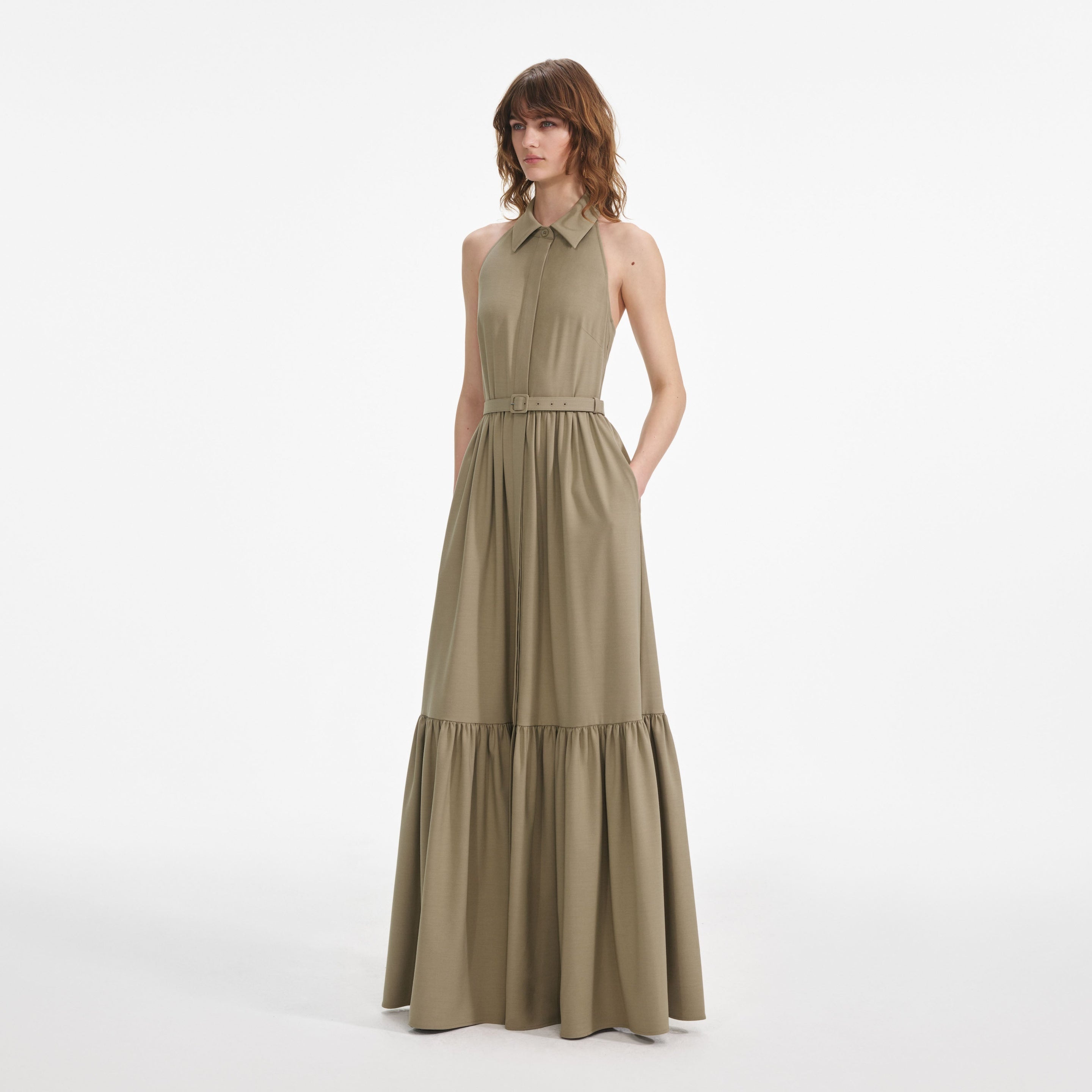 Beige Sleeveless Twill Maxi Dress - 2