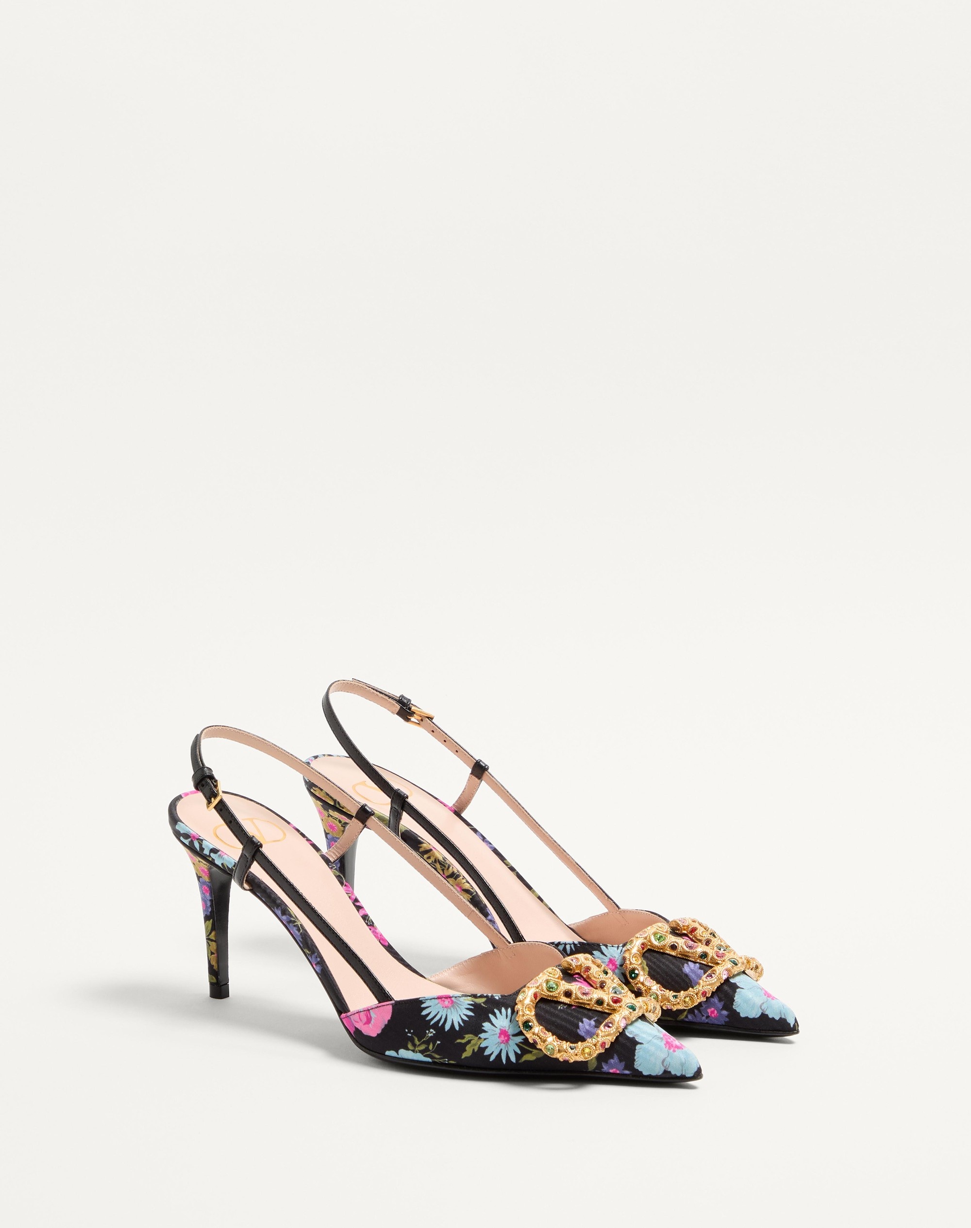 VLOGO SIGNATURE SLINGBACK PUMPS IN PAPIER FLORAL MOIRÉ FABRIC 80MM - 2