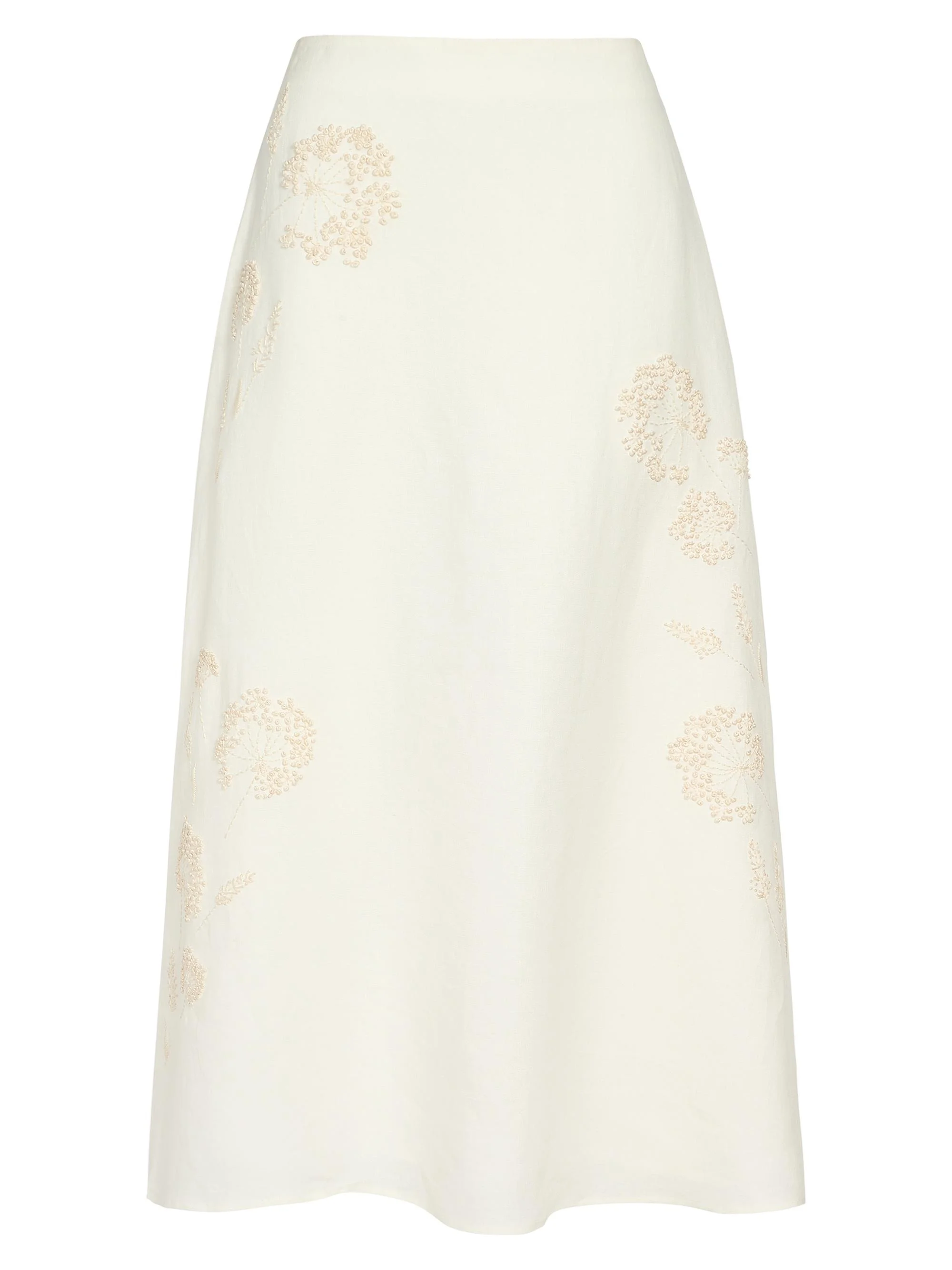 Women's Floral Embroidered A-Line Midi-Skirt - Ivoire - 1