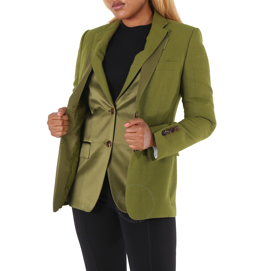 Burberry Ladies Juniper Green Wool Ramie And Silk Satin Tailored Jacket - 3