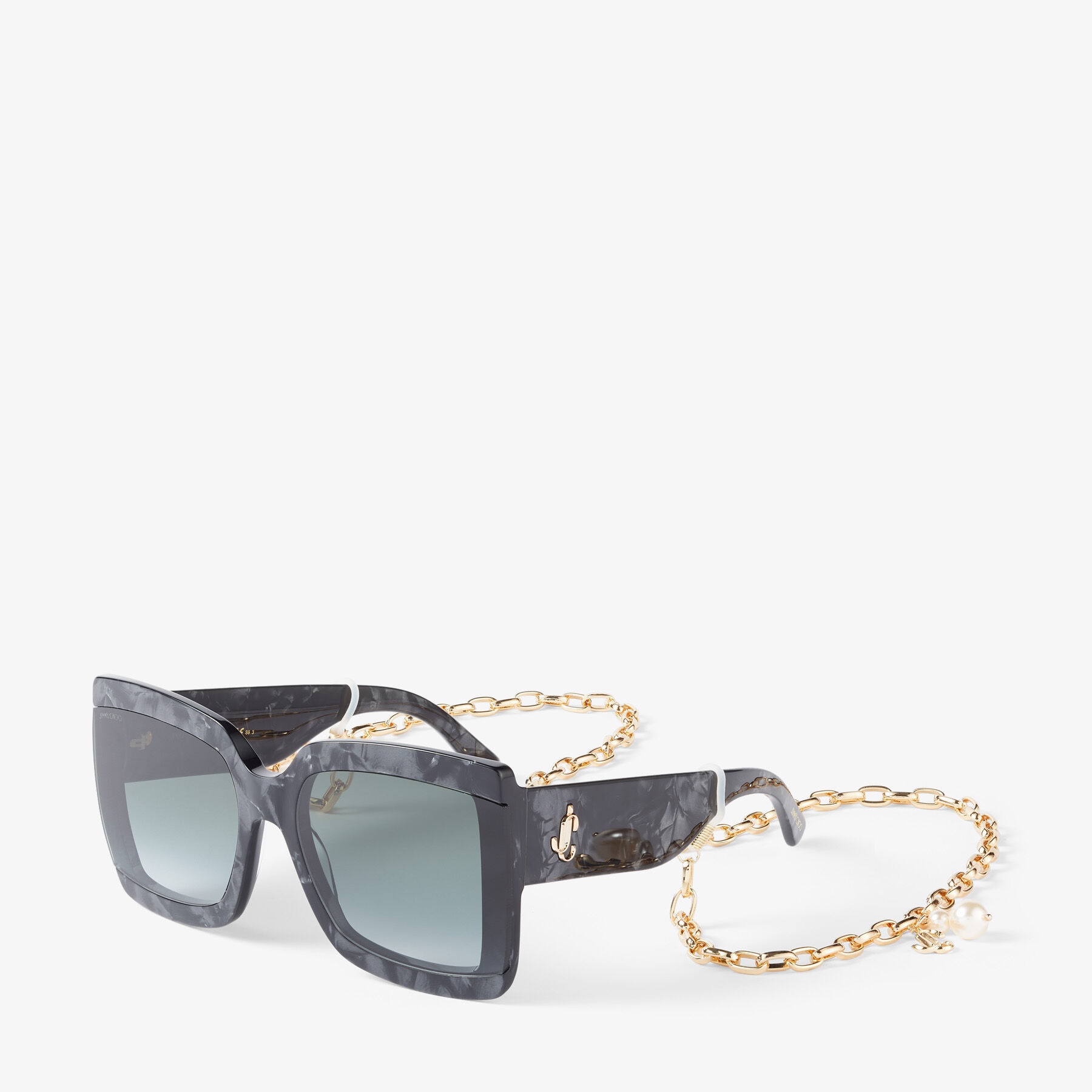 Renee/N
Black and Ivory Square-Frame Sunglasses with Detachable Chain - 3