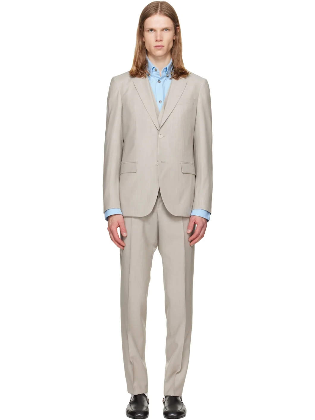 Gray Three-Piece Slim-Fit Suit - 1