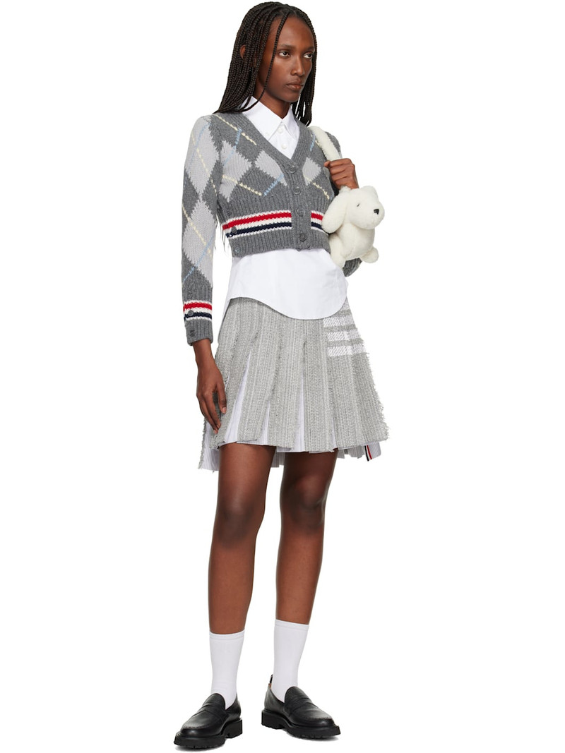 Thom Browne Gray Argyle Intarsia Merino Wool Shrunken Cardigan outlook