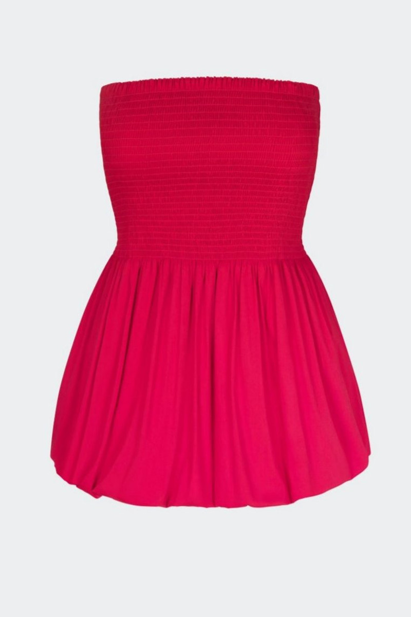 Via Smocked Mini Dress in Lucky Red 1