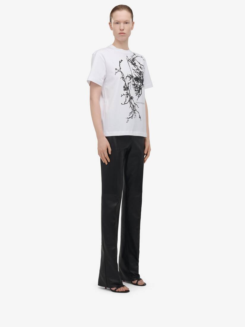 Women's Blossom Skull Oversized T-shirt in White - 4