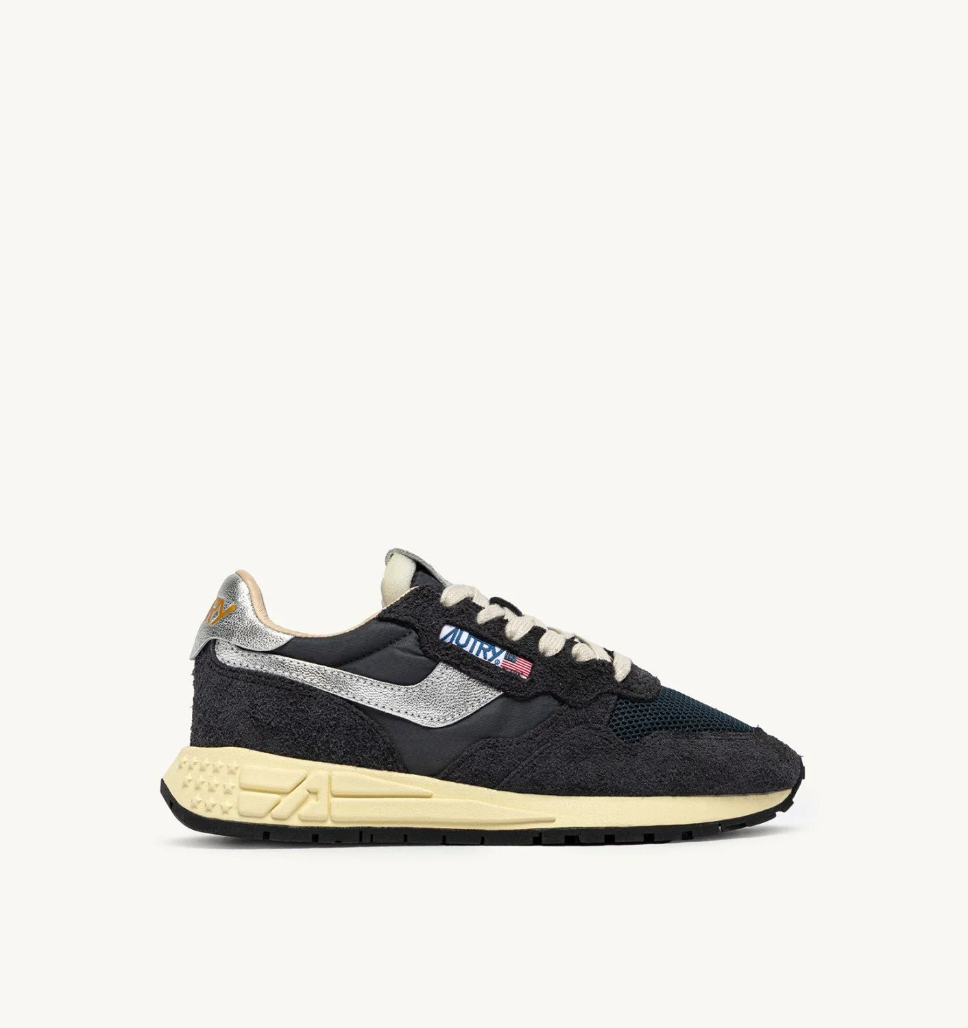 REELWIND LOW SNEAKERS IN CARBON AND SILVER TONE NYLON SUEDE AND LEATHER - 1