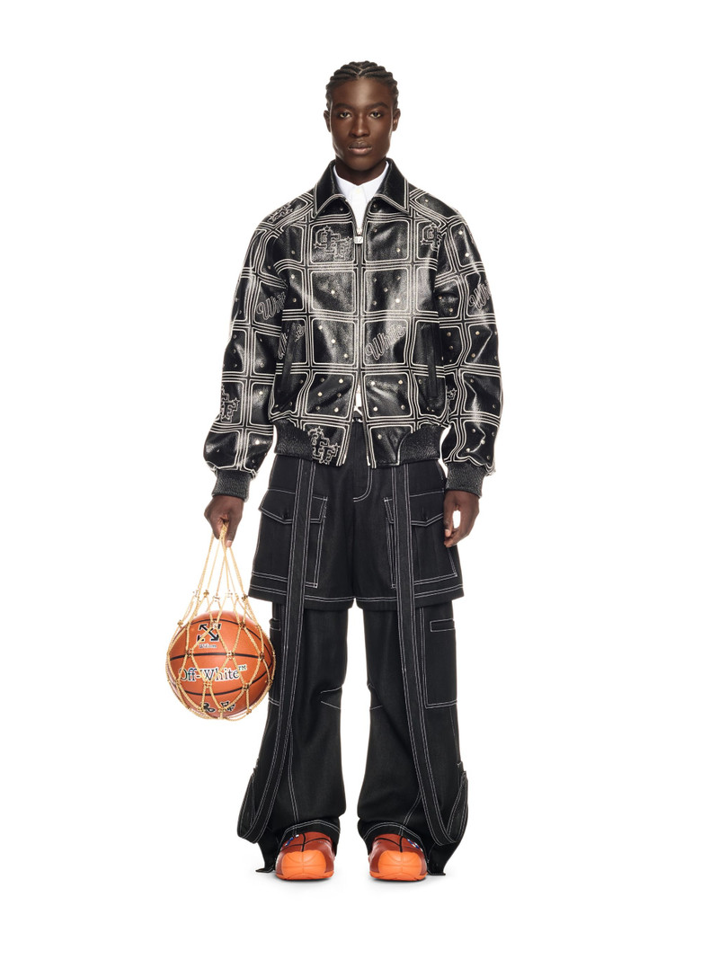 Off-White Black Dices Leather Varsity Jacket outlook