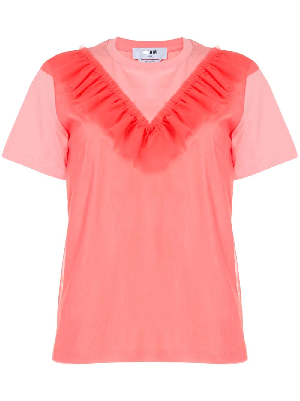 ruffle-trim cotton T-shirt - 1