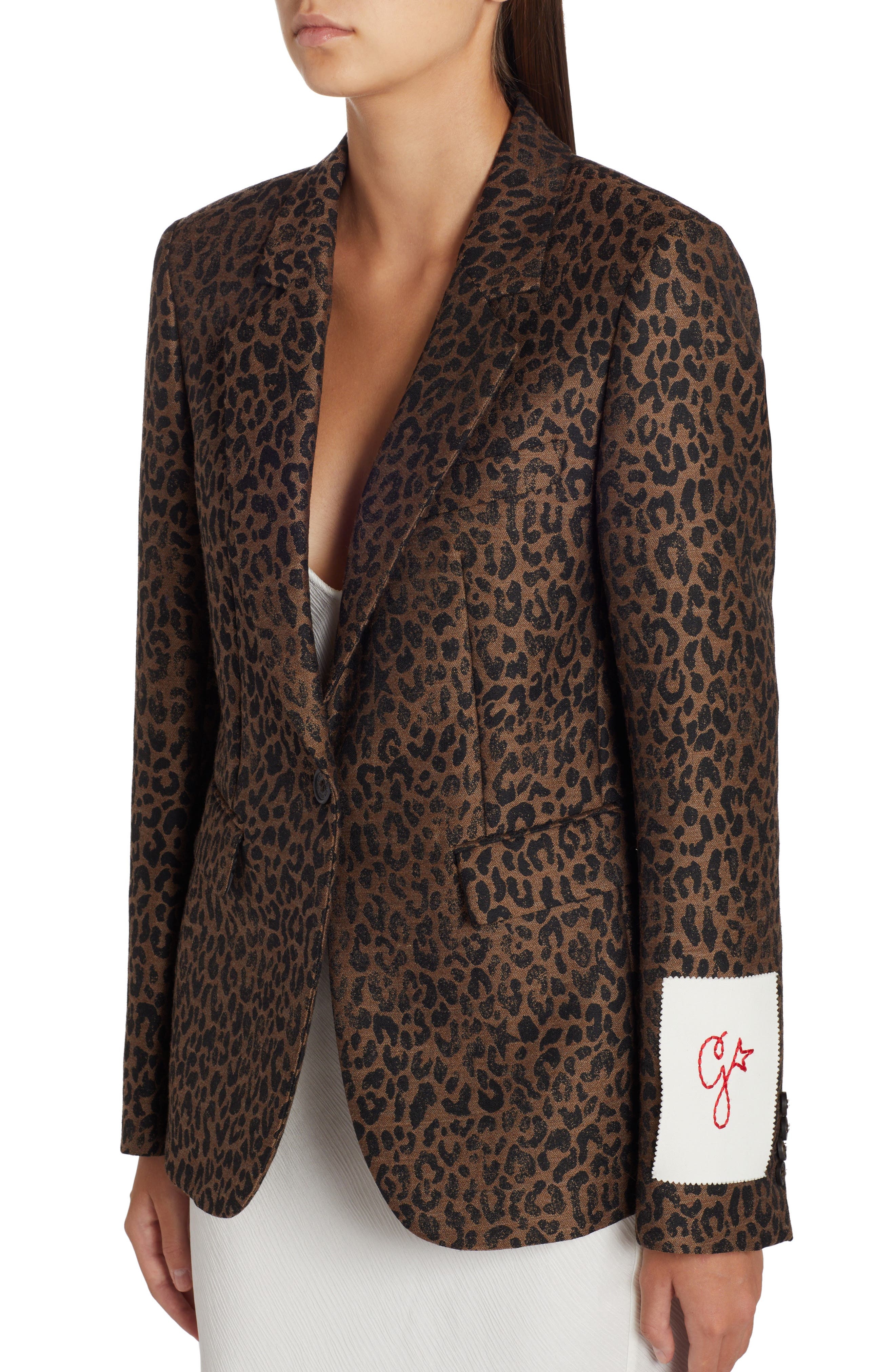 Golden Goose Dune Leopard Virgin Wool Blend Blazer in New Bison/Black at Nordstrom - 4